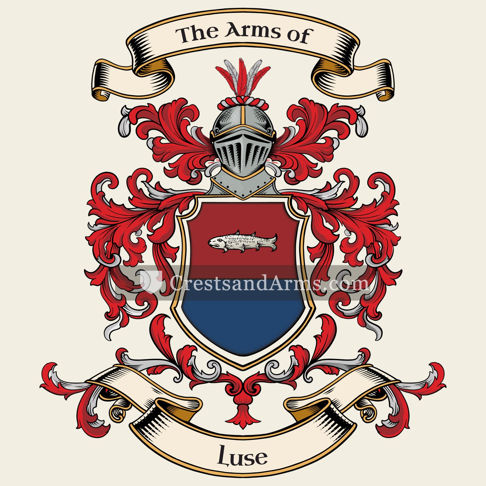 The Luse coat of arms, drawn from the recorded blazon