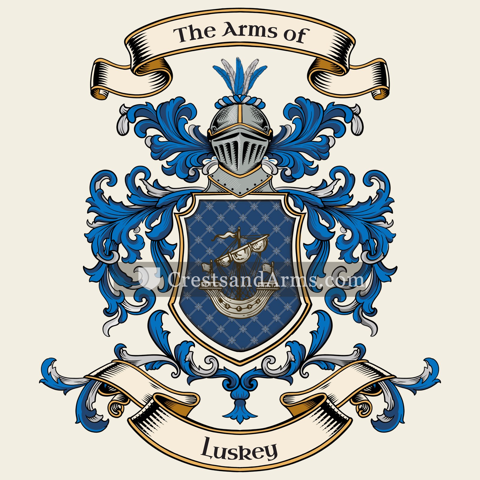 The Luskey coat of arms, drawn from the recorded blazon