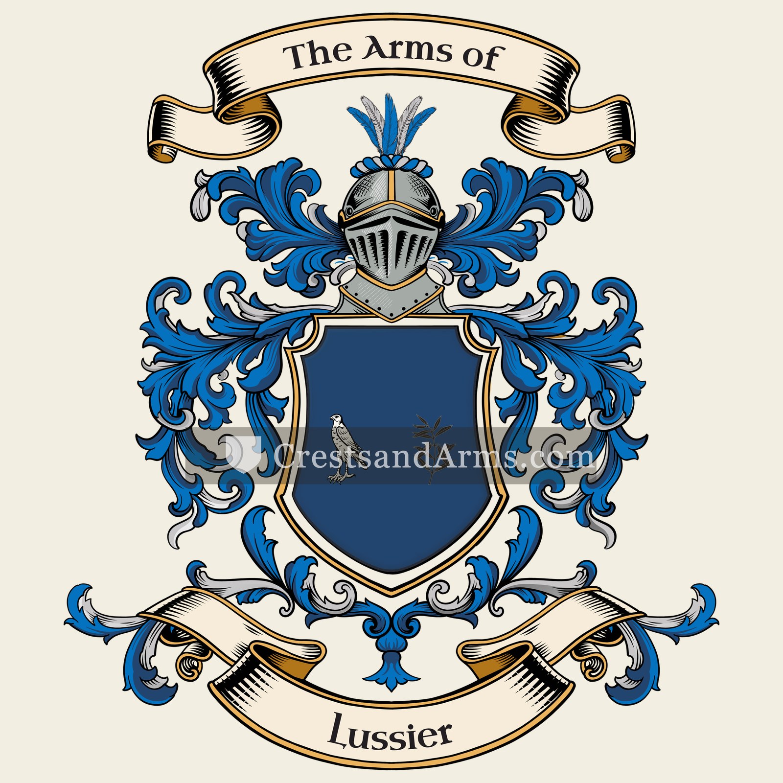 The Lussier coat of arms, drawn from the recorded blazon