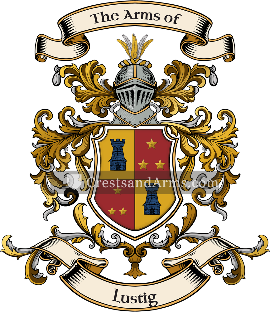 The Lustig coat of arms, drawn from the recorded blazon