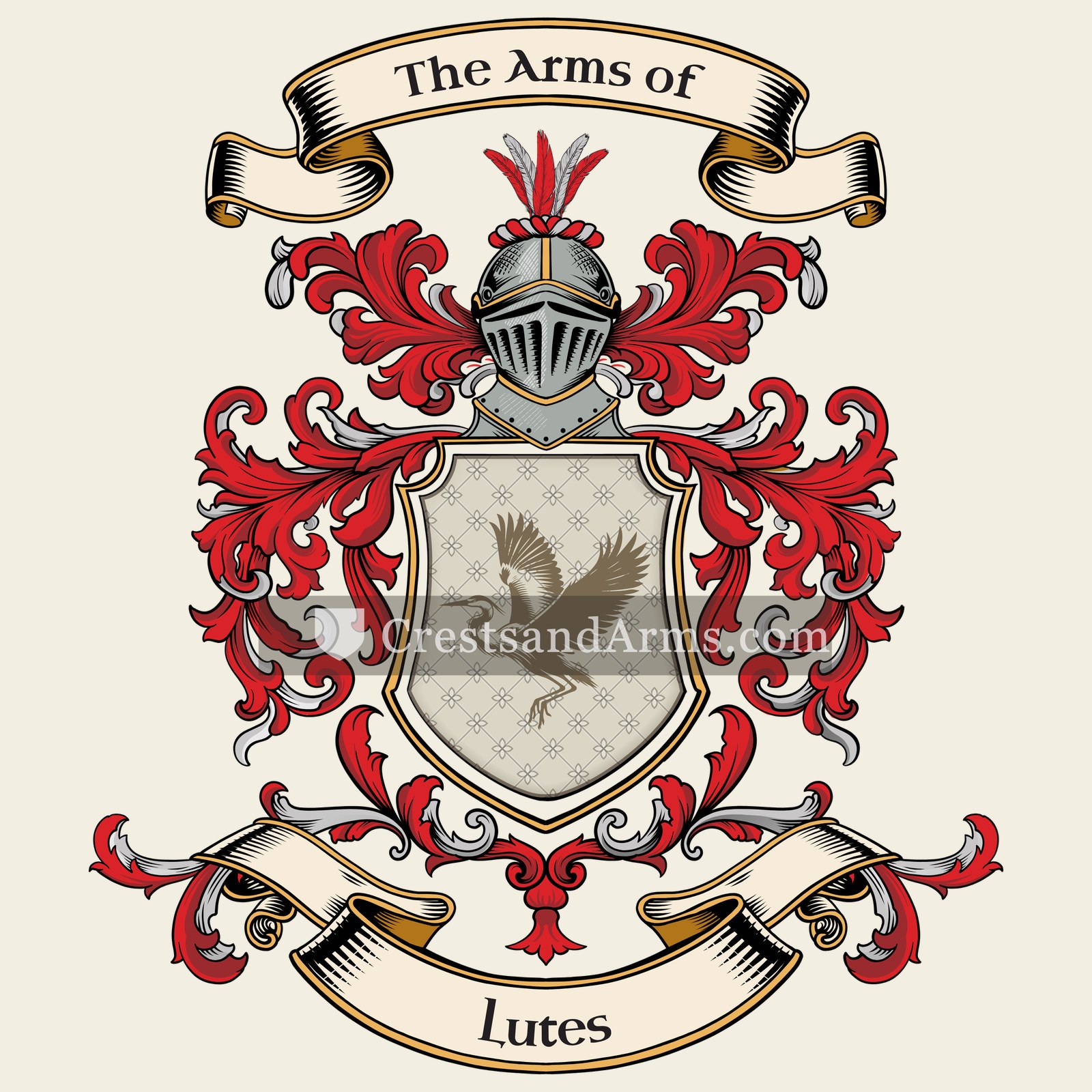 The Lutes coat of arms, drawn from the recorded blazon