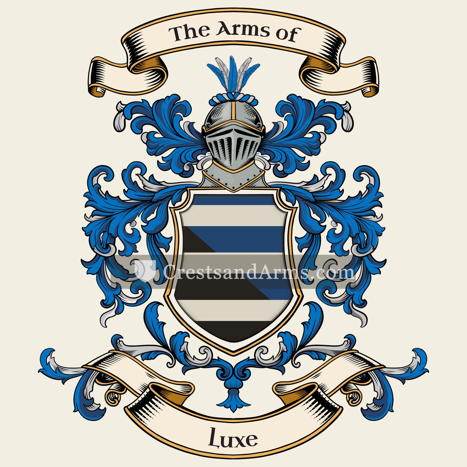 The Luxe coat of arms, drawn from the recorded blazon