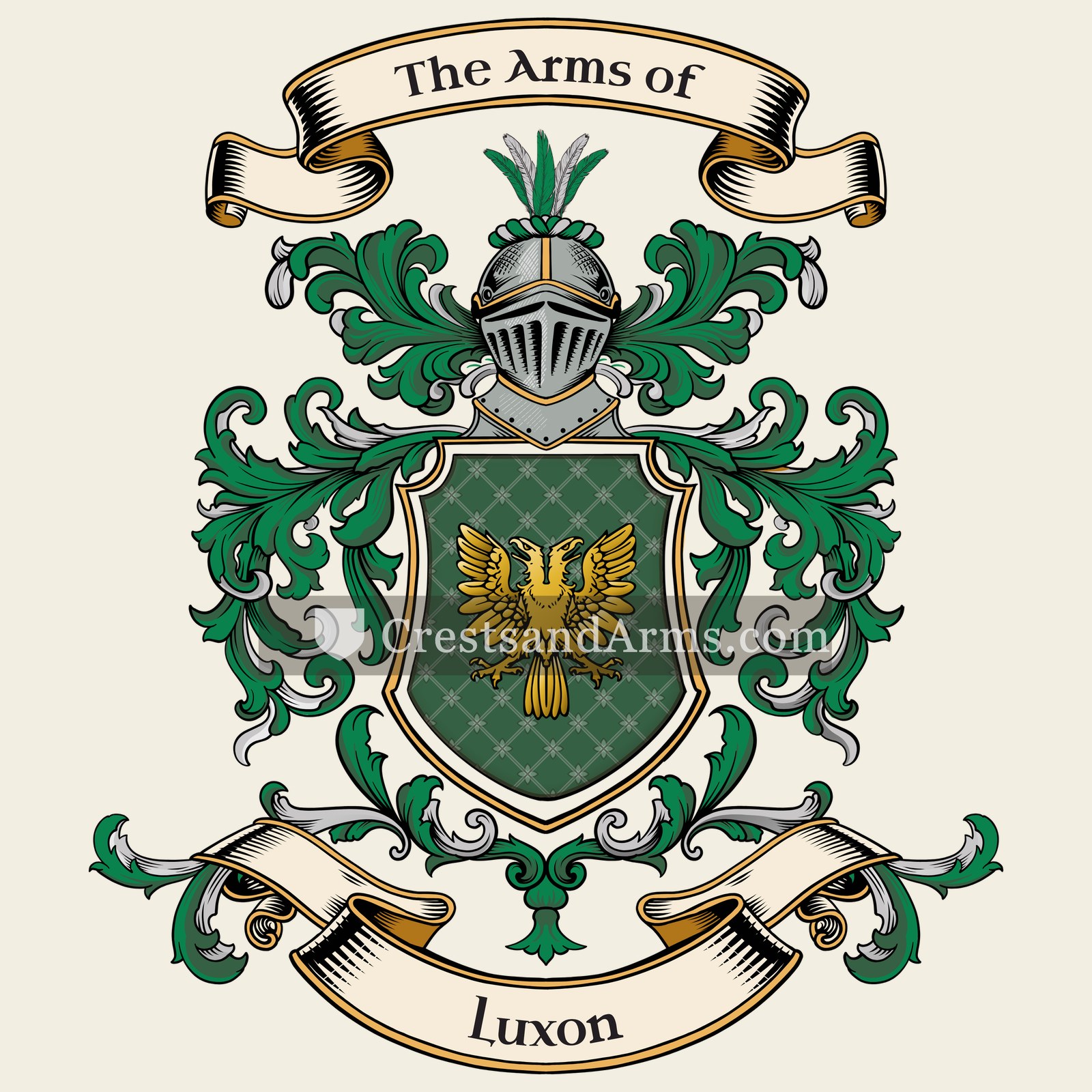 The Luxon coat of arms, drawn from the recorded blazon