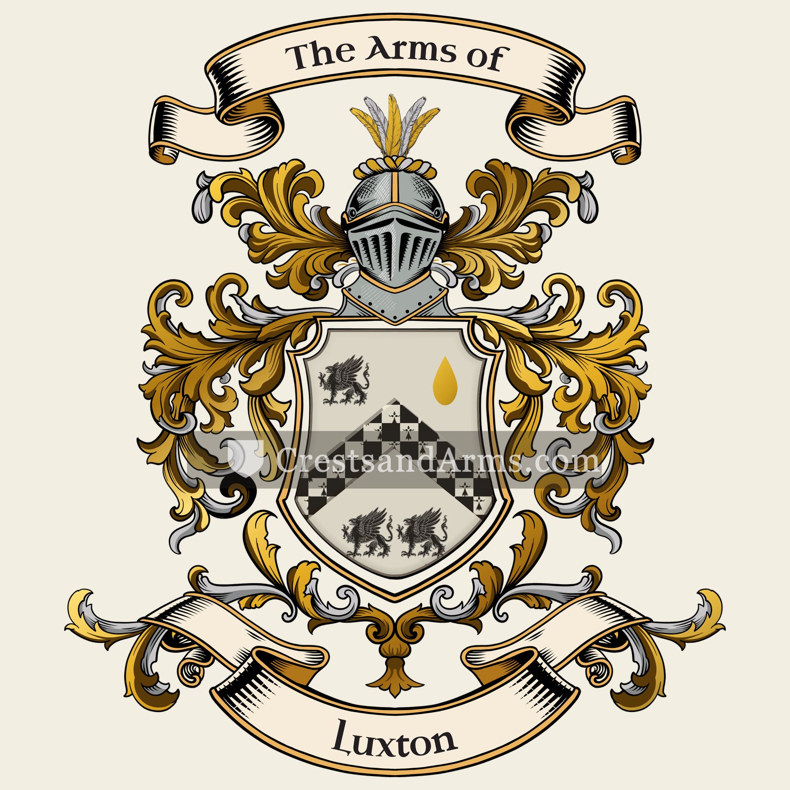 The Luxton coat of arms, drawn from the recorded blazon