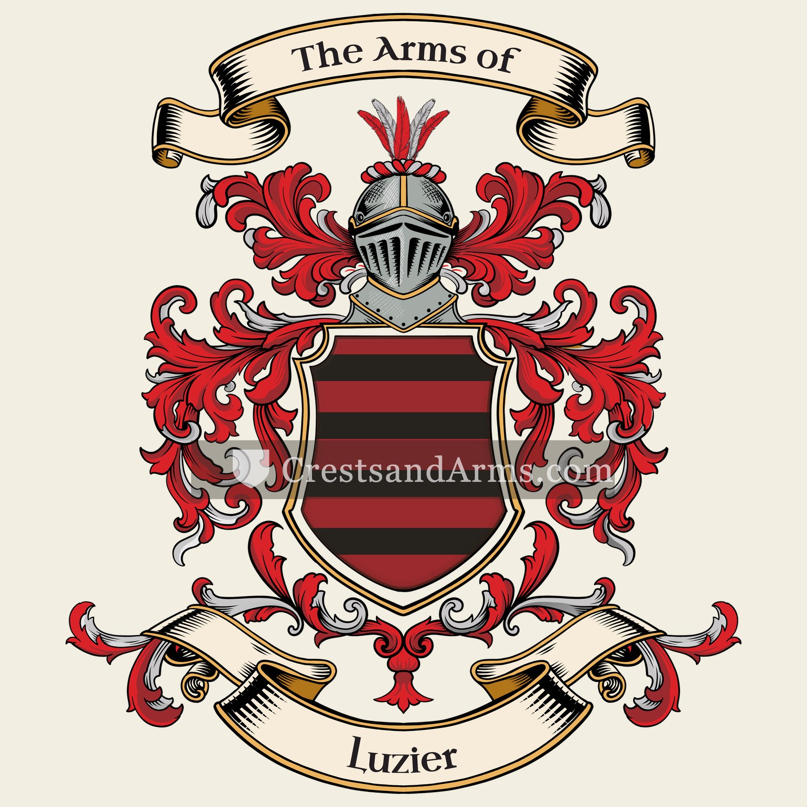 The Luzier coat of arms, drawn from the recorded blazon