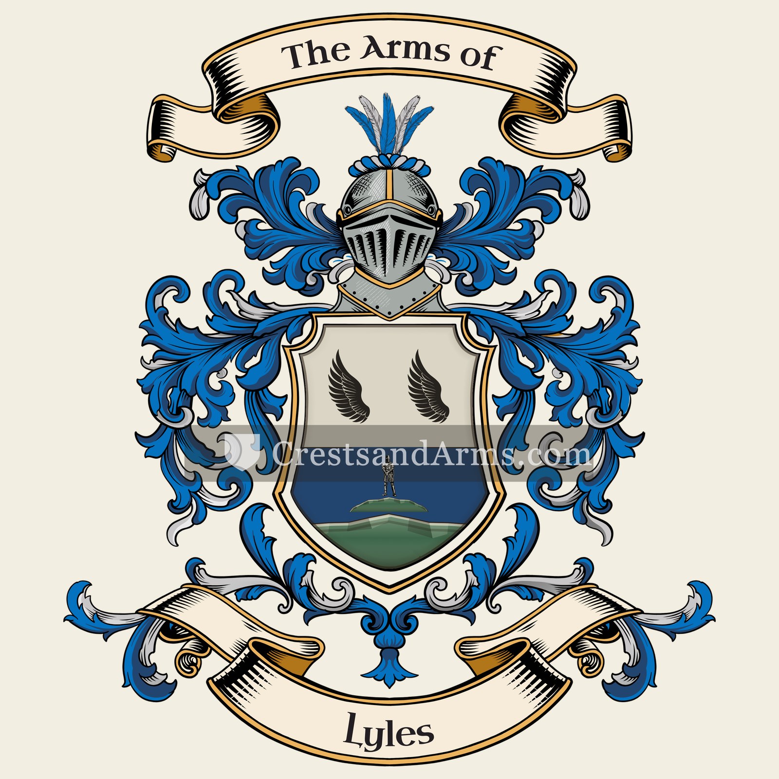 The Lyles coat of arms, drawn from the recorded blazon