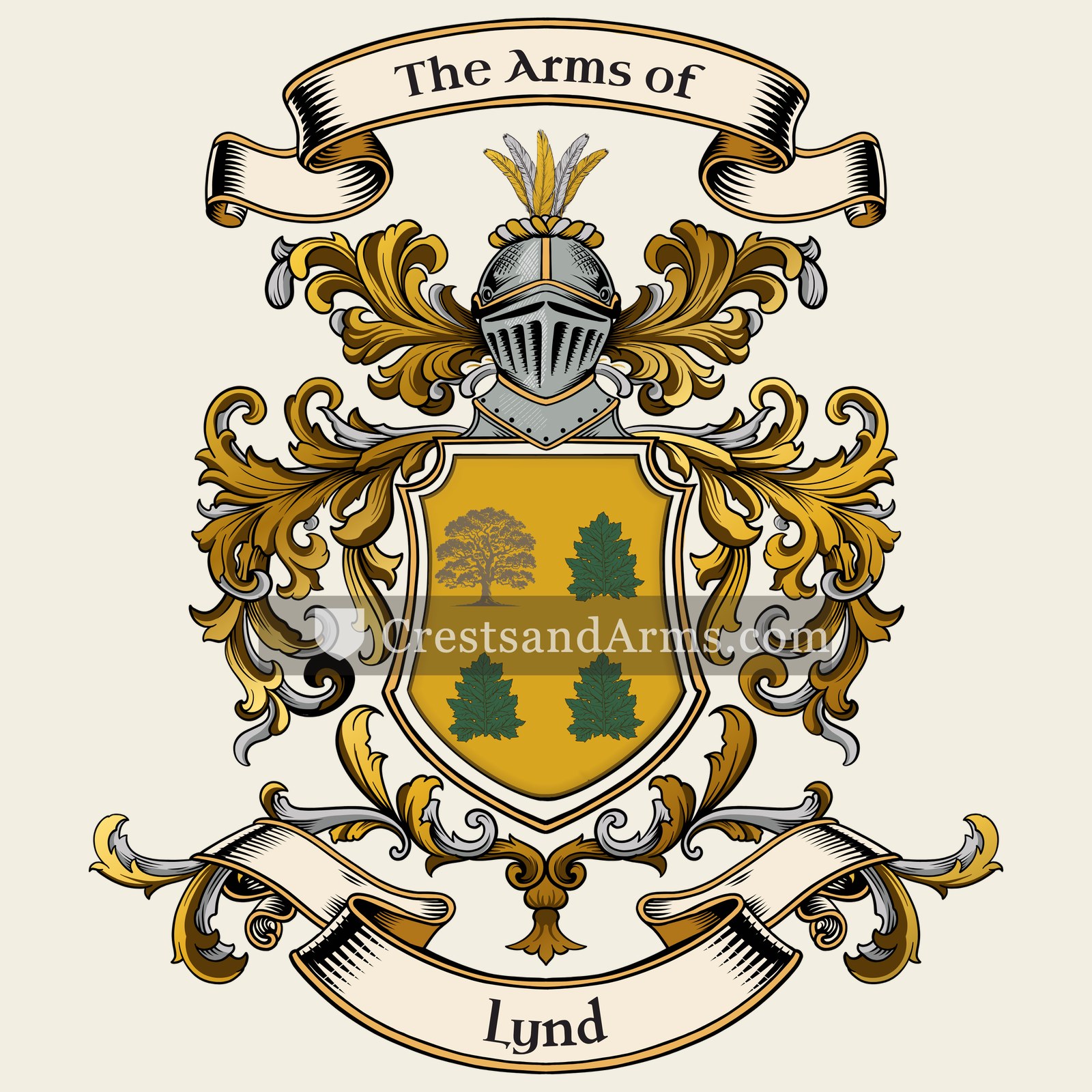 The Lynd coat of arms, drawn from the recorded blazon