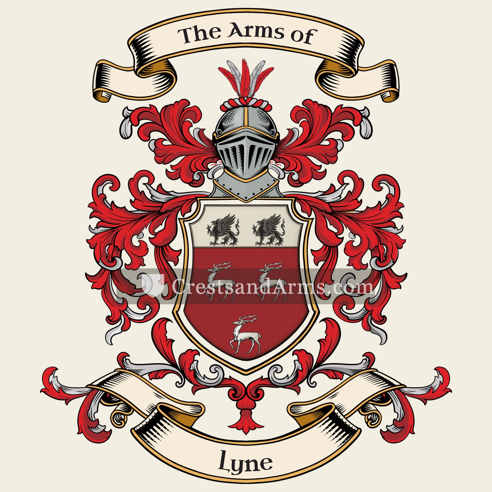 The Lyne coat of arms, drawn from the recorded blazon