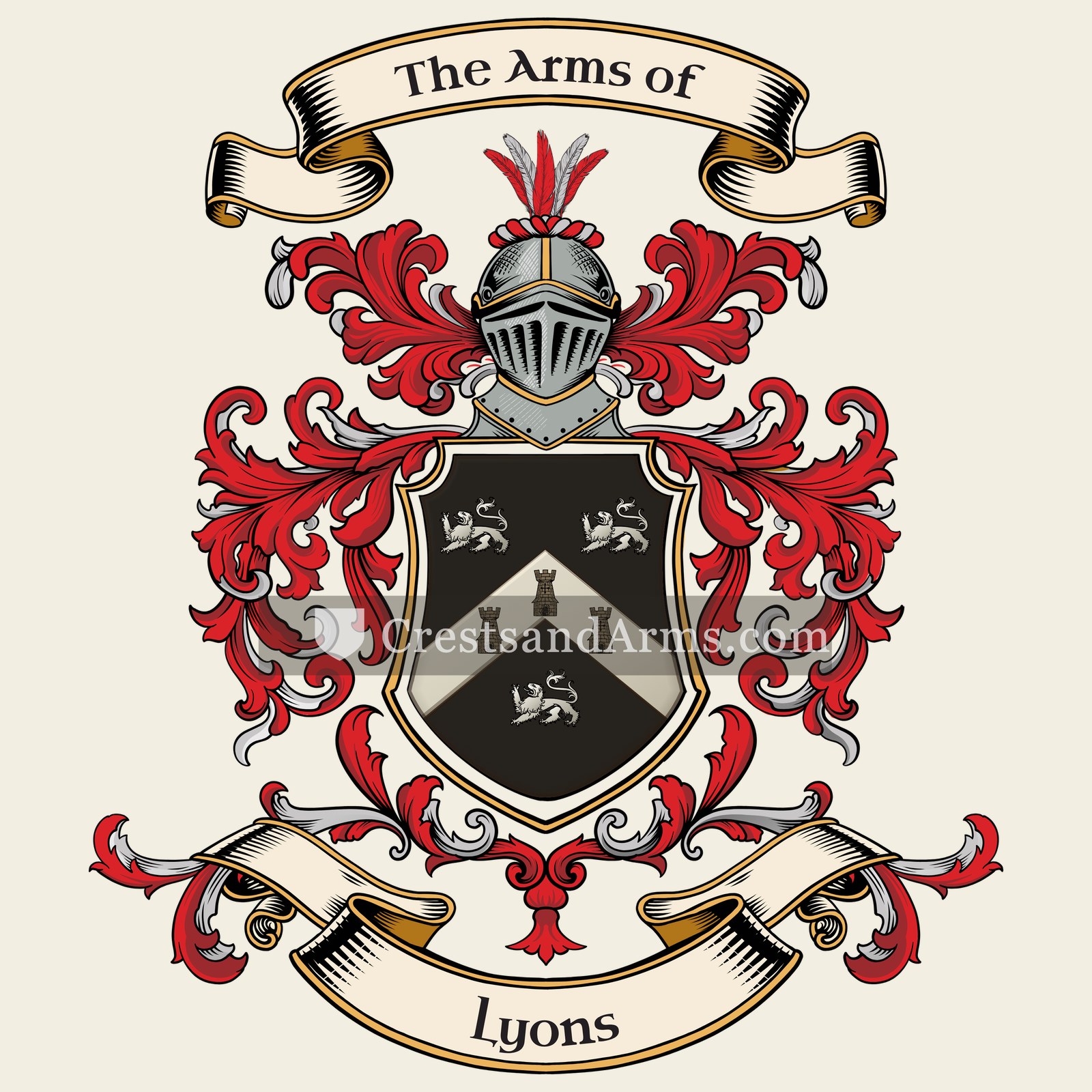 The Lyons coat of arms, drawn from the recorded blazon