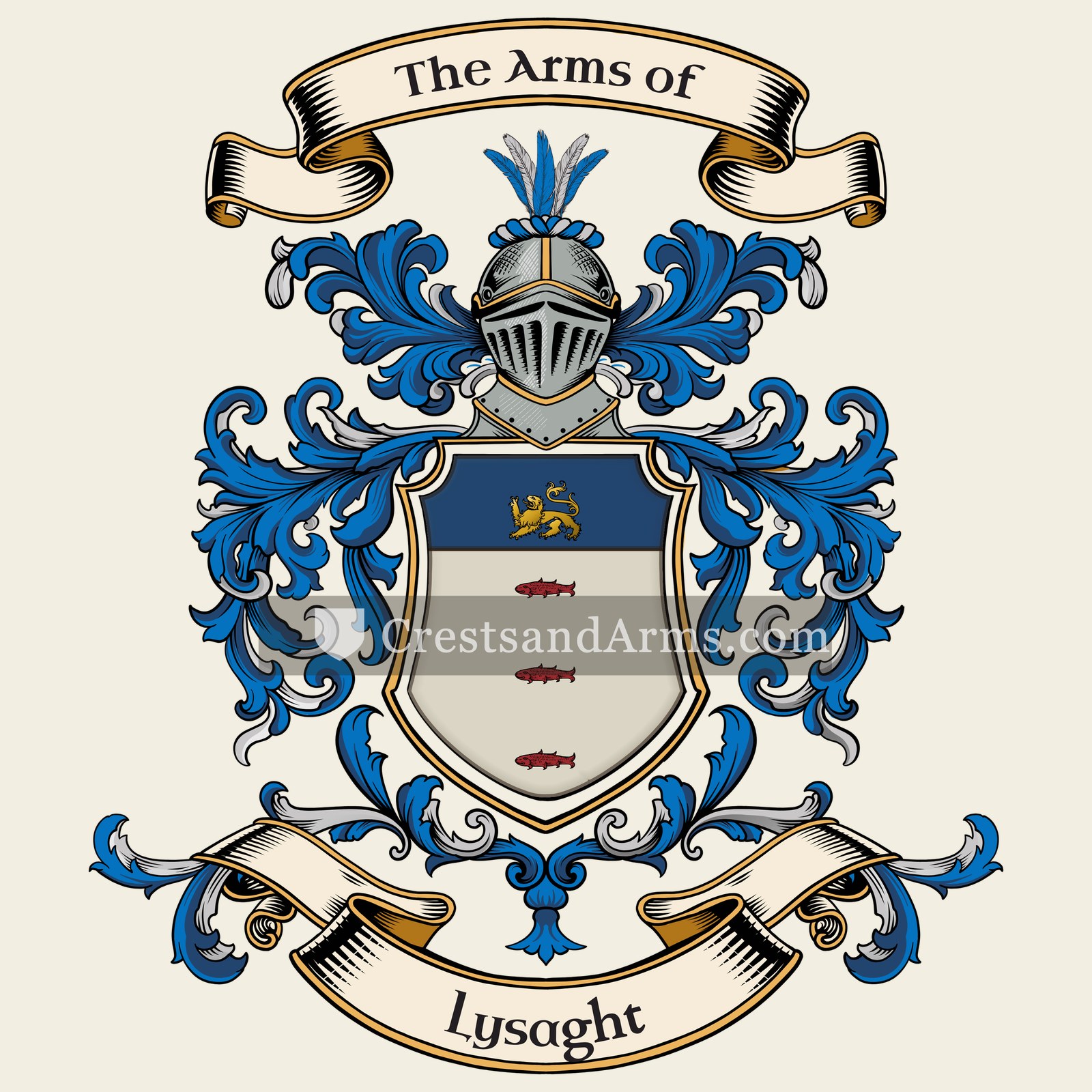 The Lysaght coat of arms, drawn from the recorded blazon