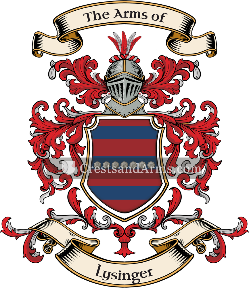 The Lysinger coat of arms, drawn from the recorded blazon