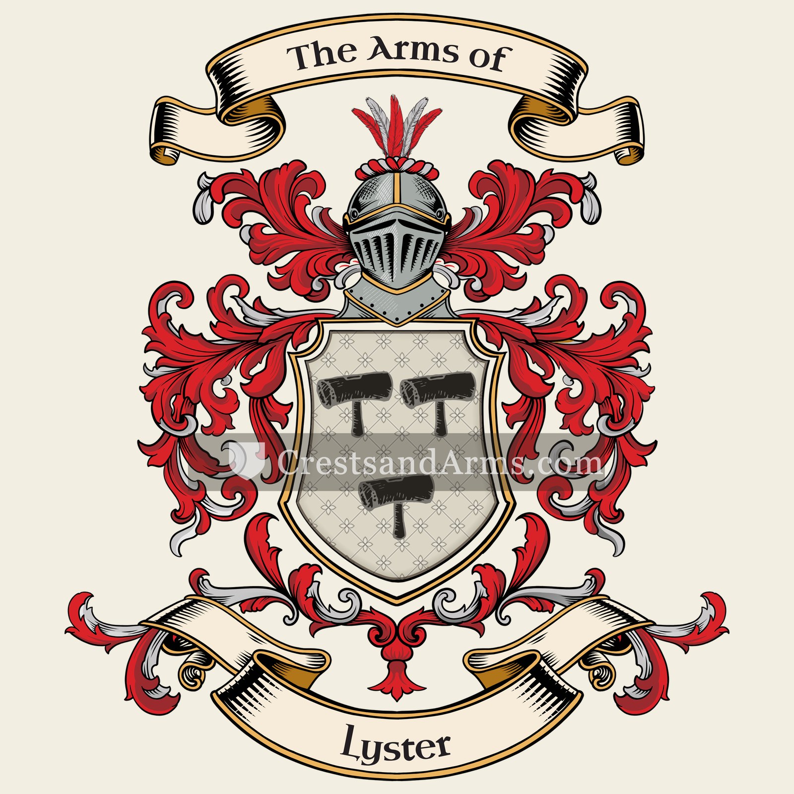The Lyster coat of arms, drawn from the recorded blazon