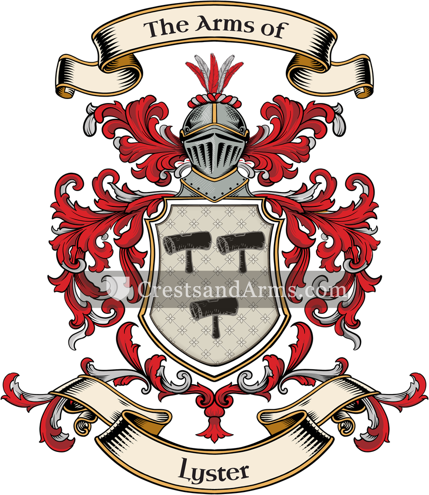 The Lyster coat of arms, drawn from the recorded blazon
