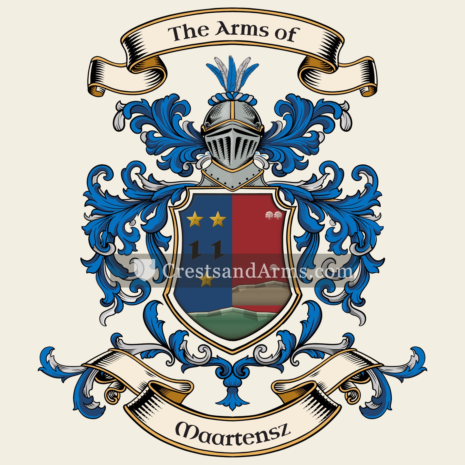 The Maartensz coat of arms, drawn from the recorded blazon