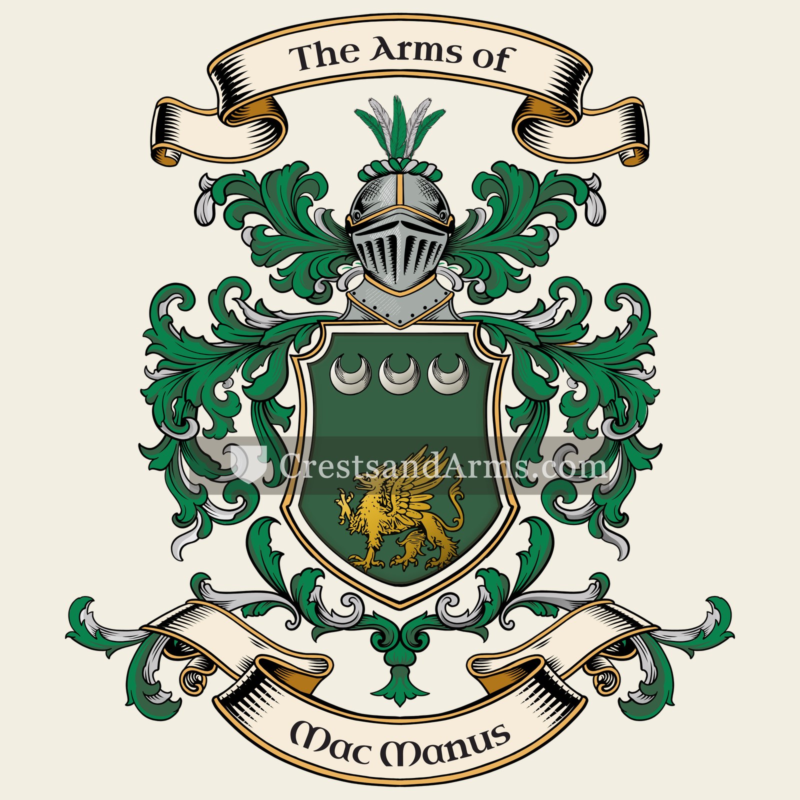 The Mac Manus coat of arms, drawn from the recorded blazon