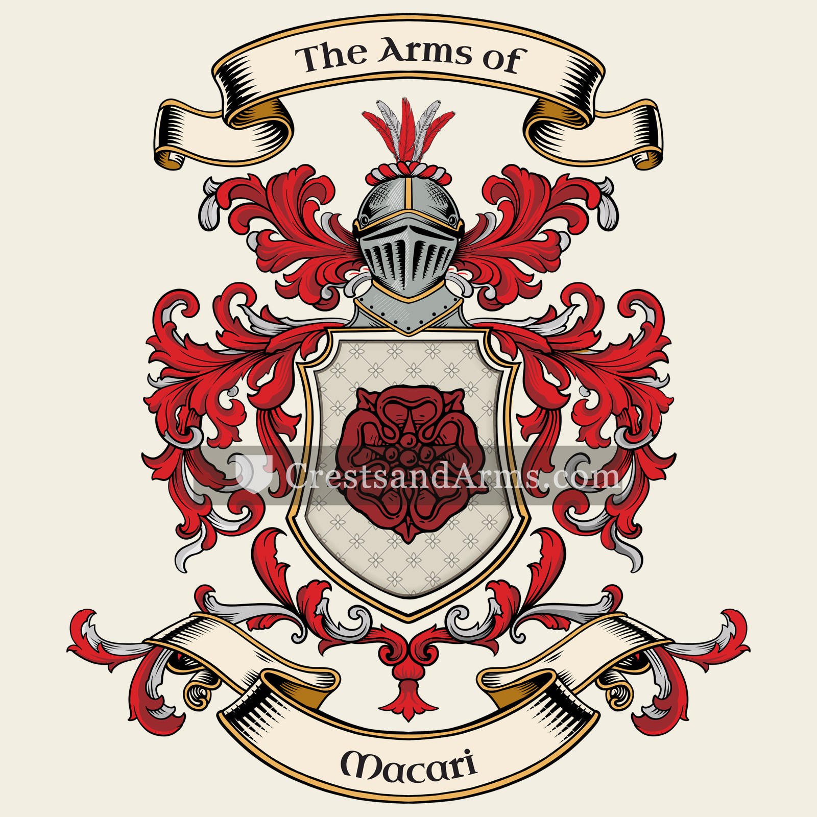 The Macari coat of arms, drawn from the recorded blazon
