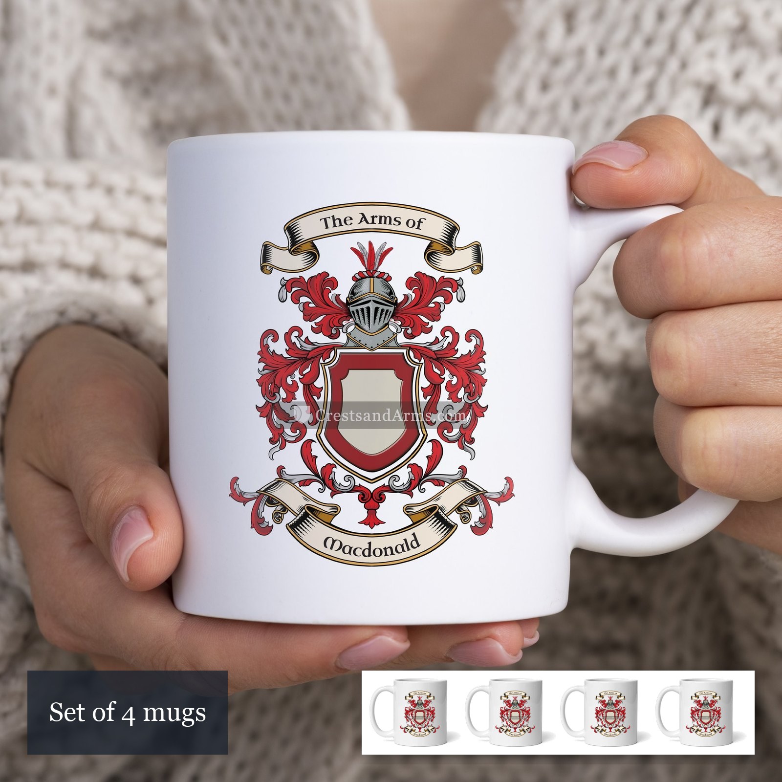 The Macdonald arms on the set of 4 mugs