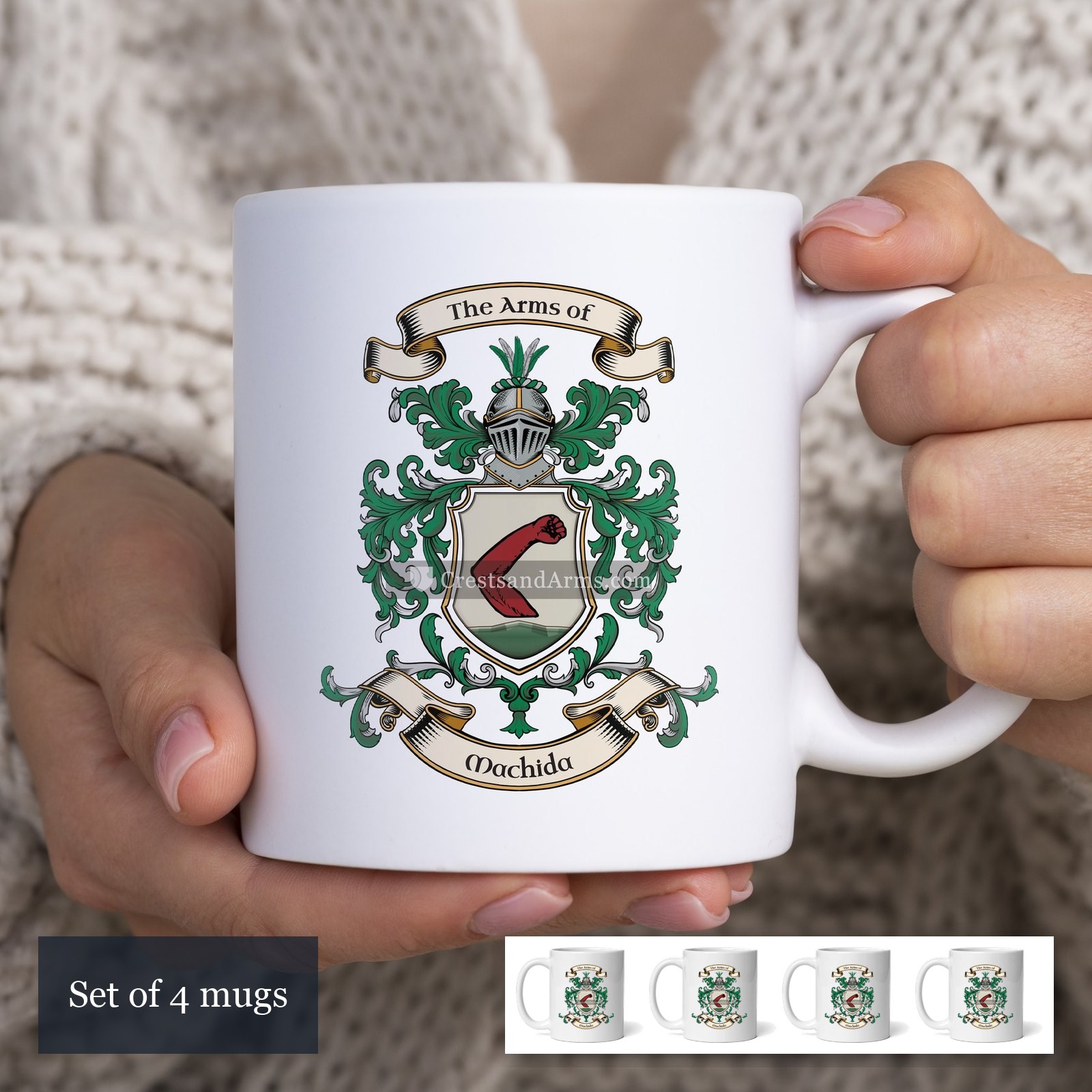 The Machida arms on the set of 4 mugs