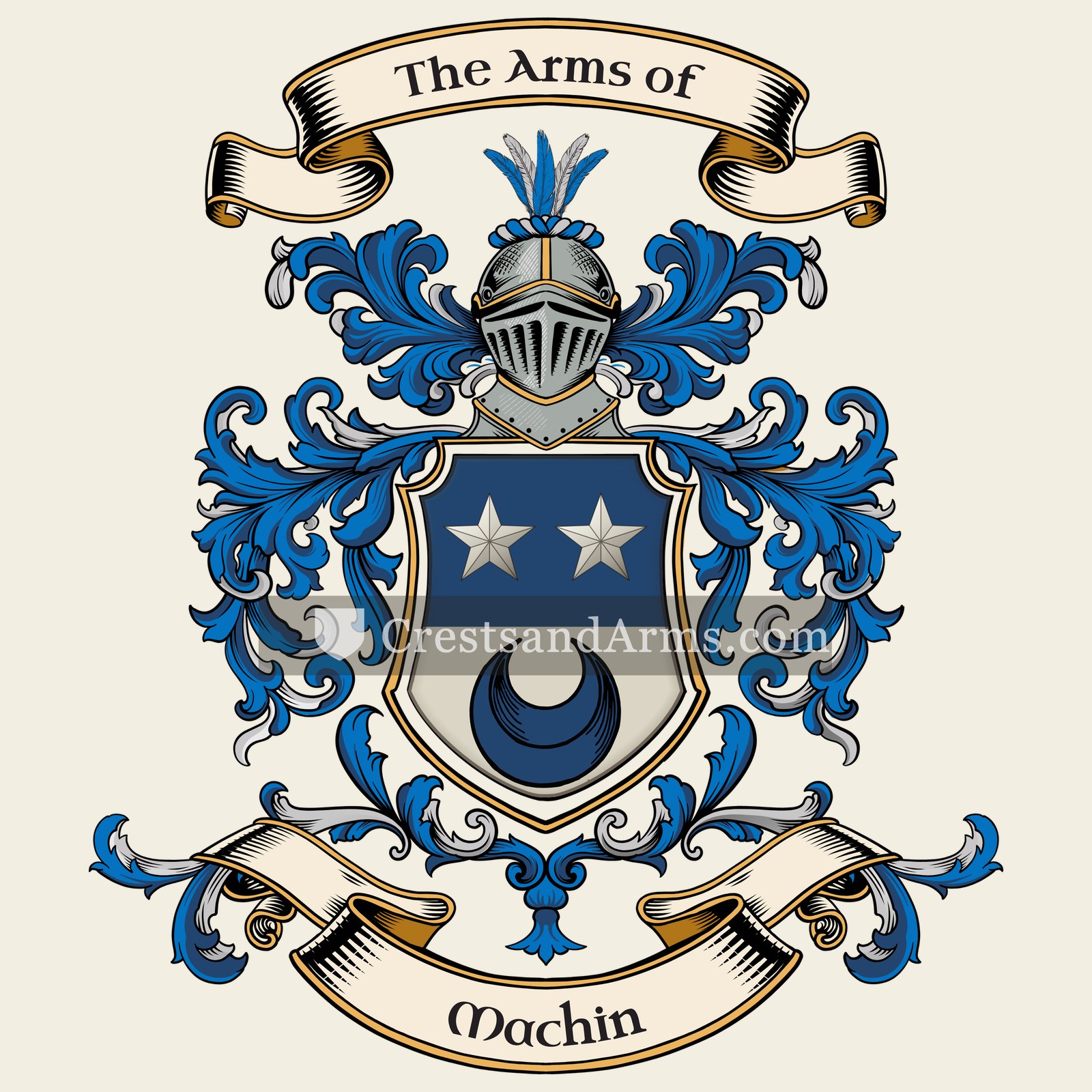 The Machin coat of arms, drawn from the recorded blazon