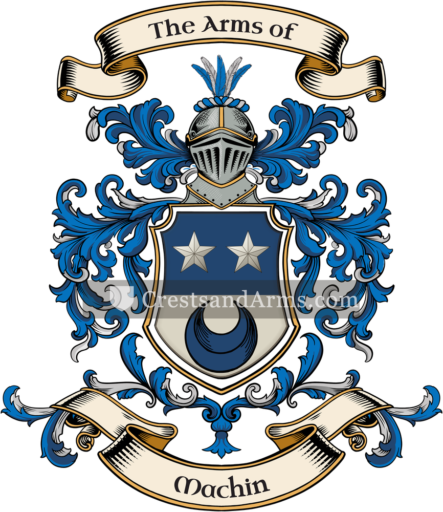 The Machin coat of arms, drawn from the recorded blazon