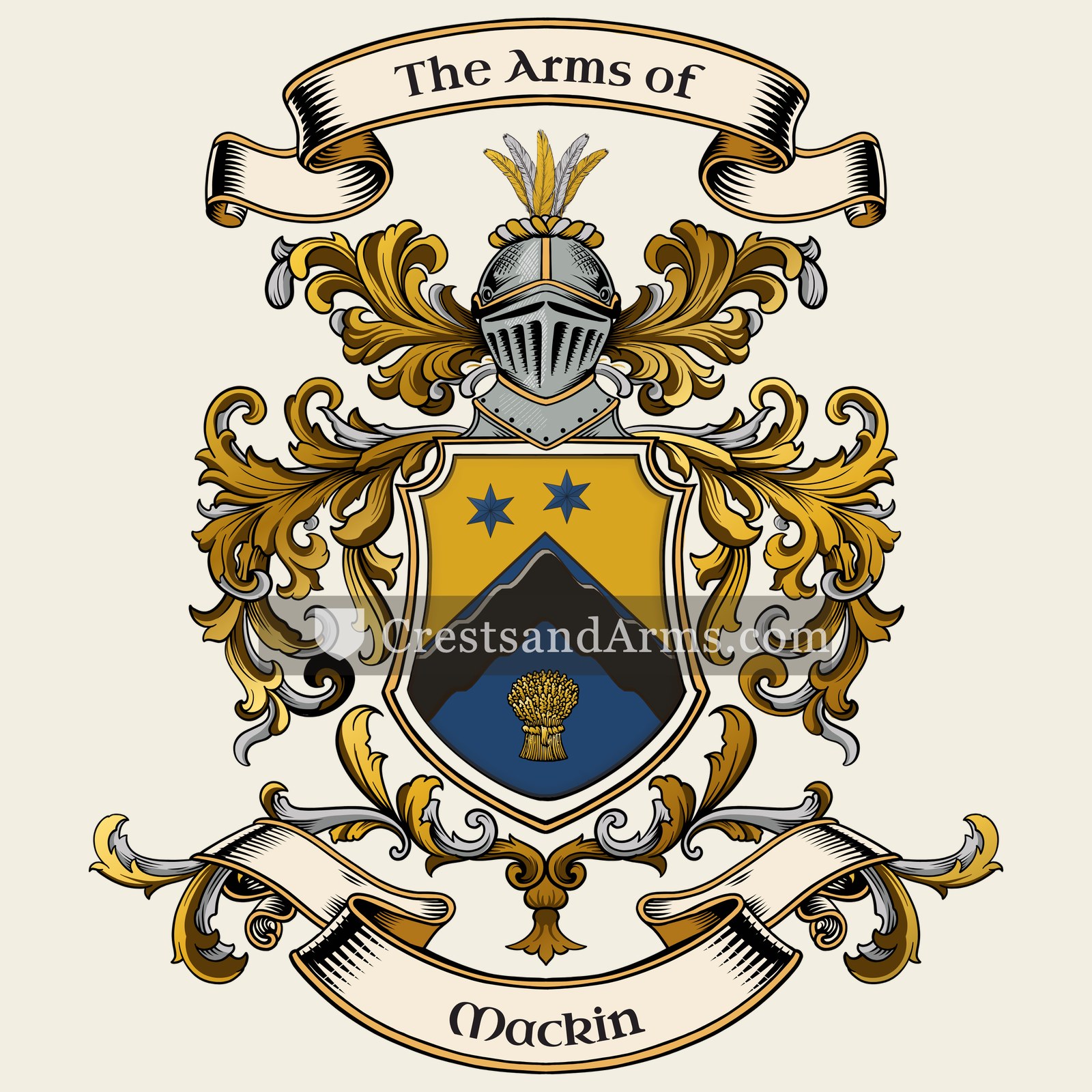 The Mackin coat of arms, drawn from the recorded blazon