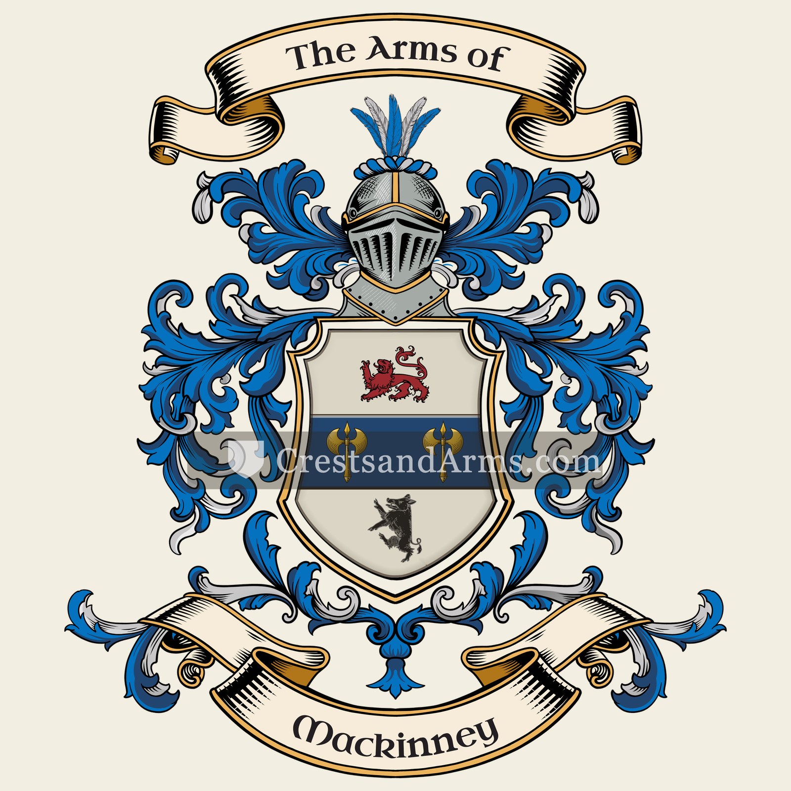 The Mackinney coat of arms, drawn from the recorded blazon