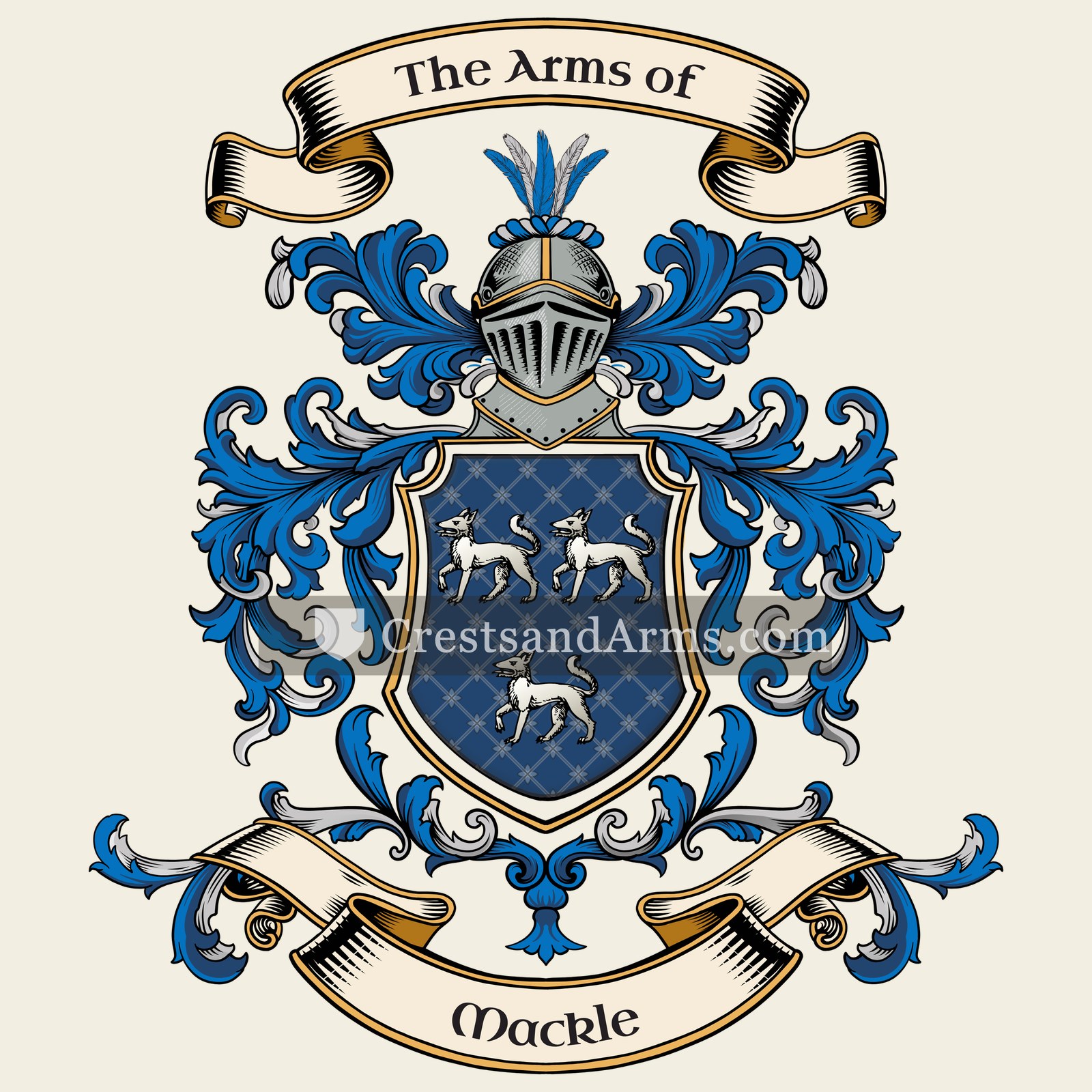 The Mackle coat of arms, drawn from the recorded blazon