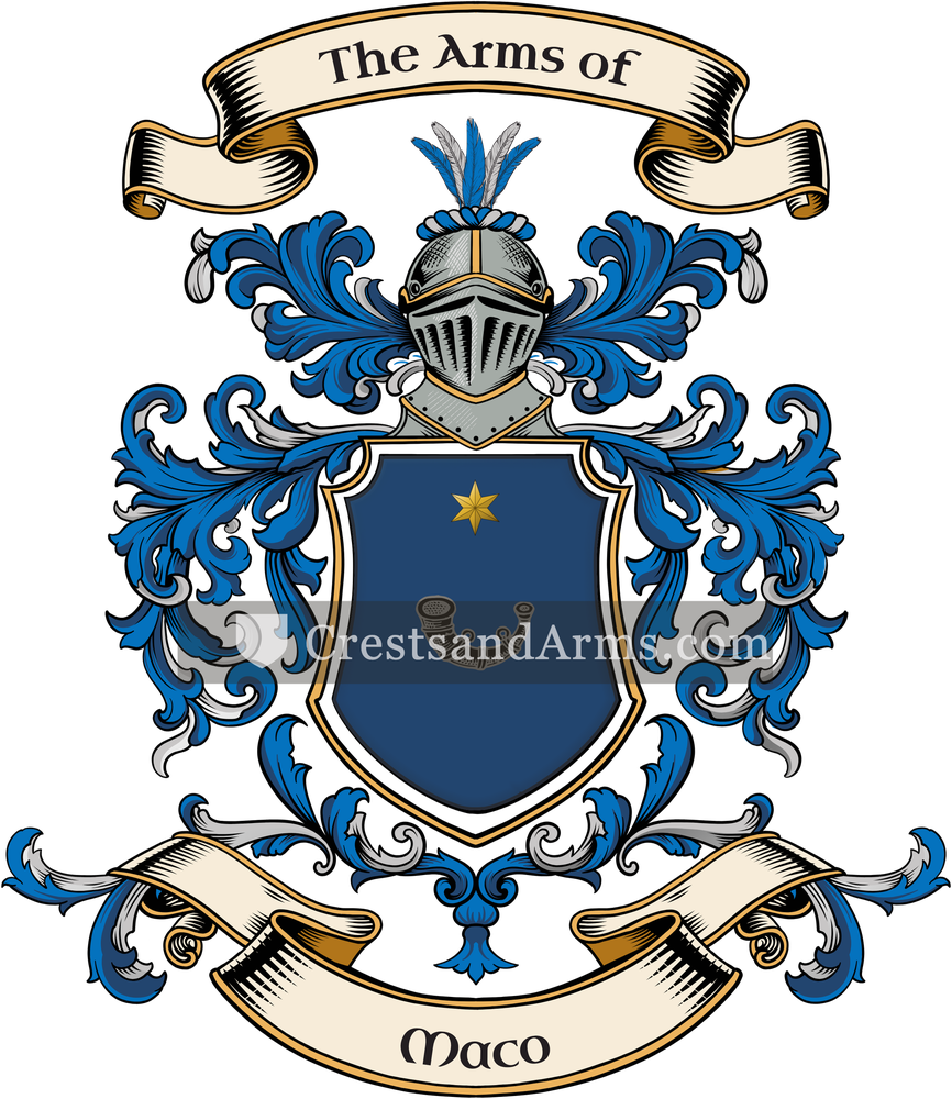 The Maco coat of arms, drawn from the recorded blazon