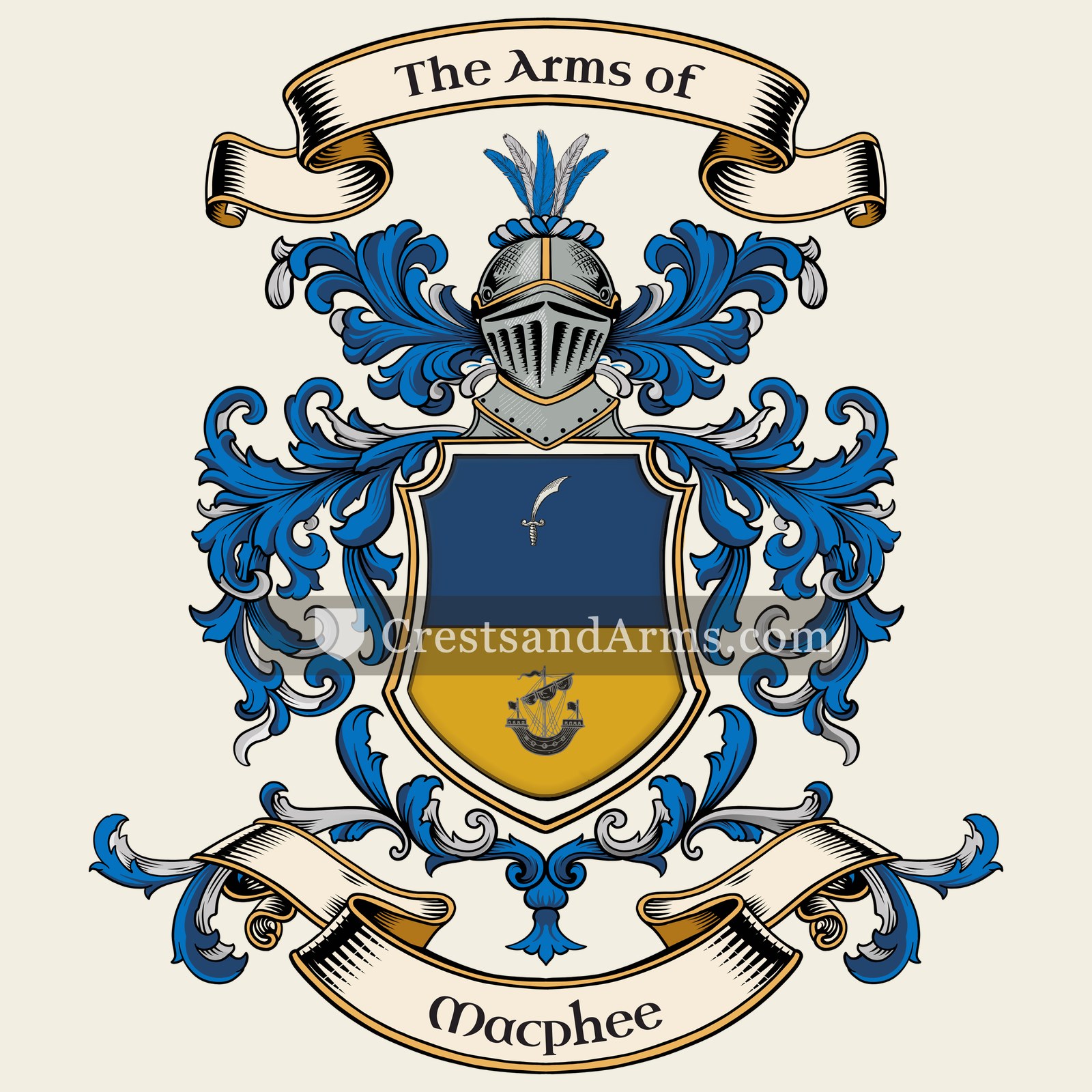 The Macphee coat of arms, drawn from the recorded blazon
