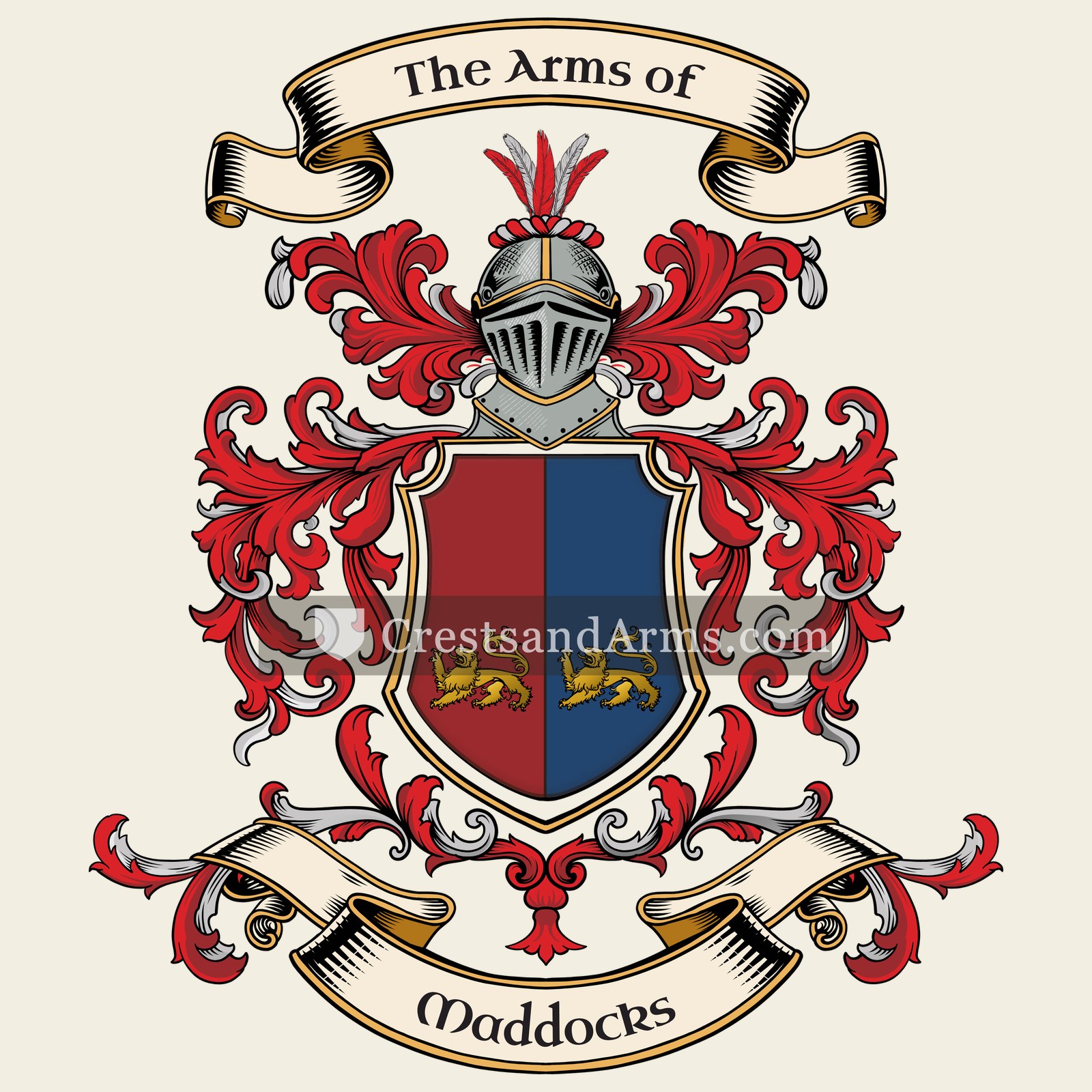 The Maddocks coat of arms, drawn from the recorded blazon