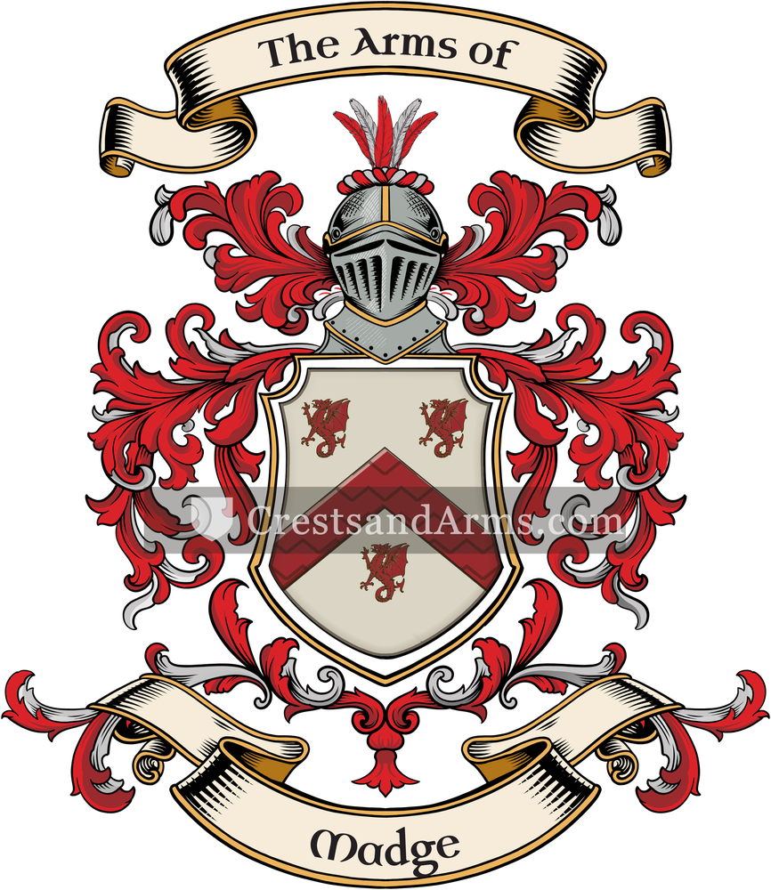 The Madge coat of arms, drawn from the recorded blazon
