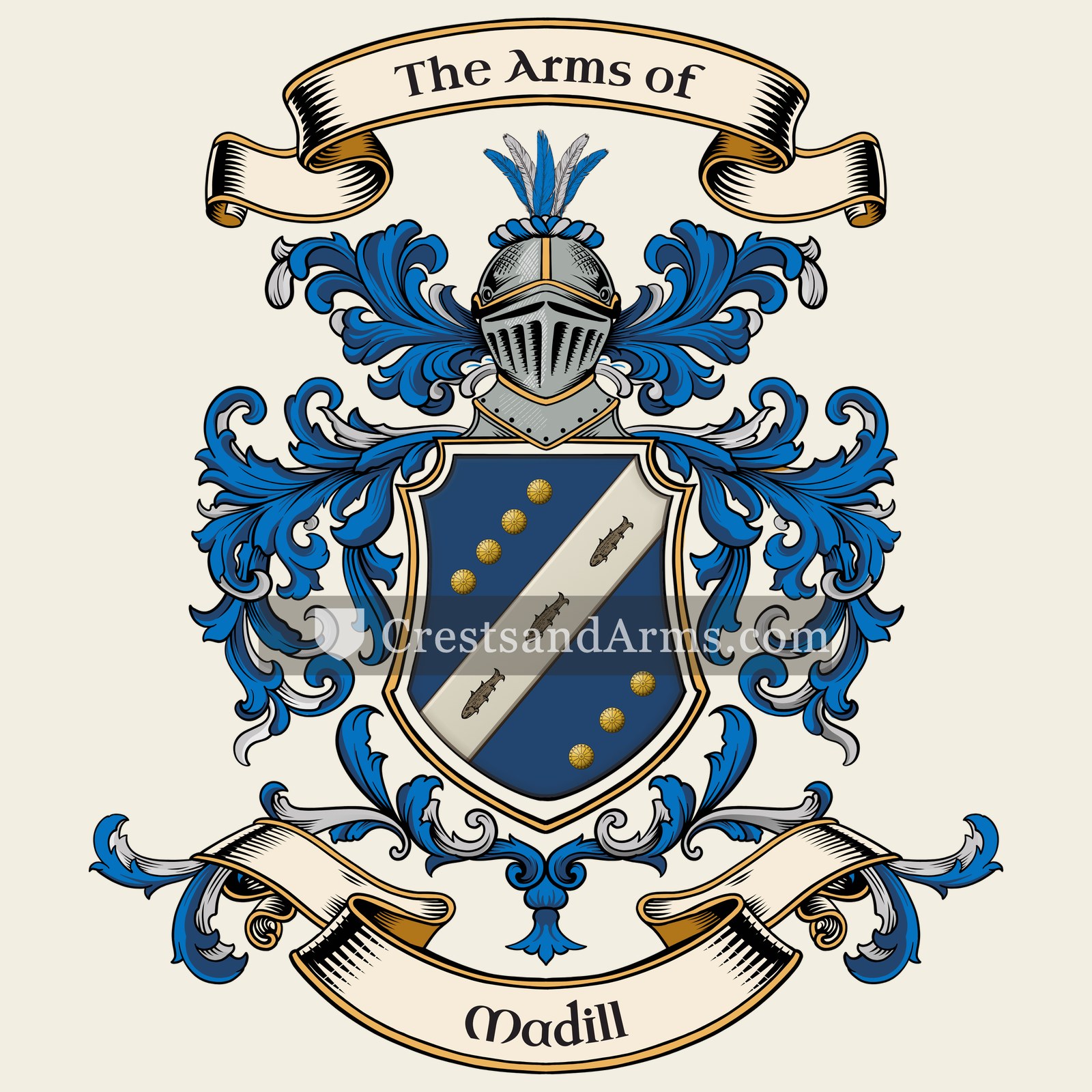 The Madill coat of arms, drawn from the recorded blazon