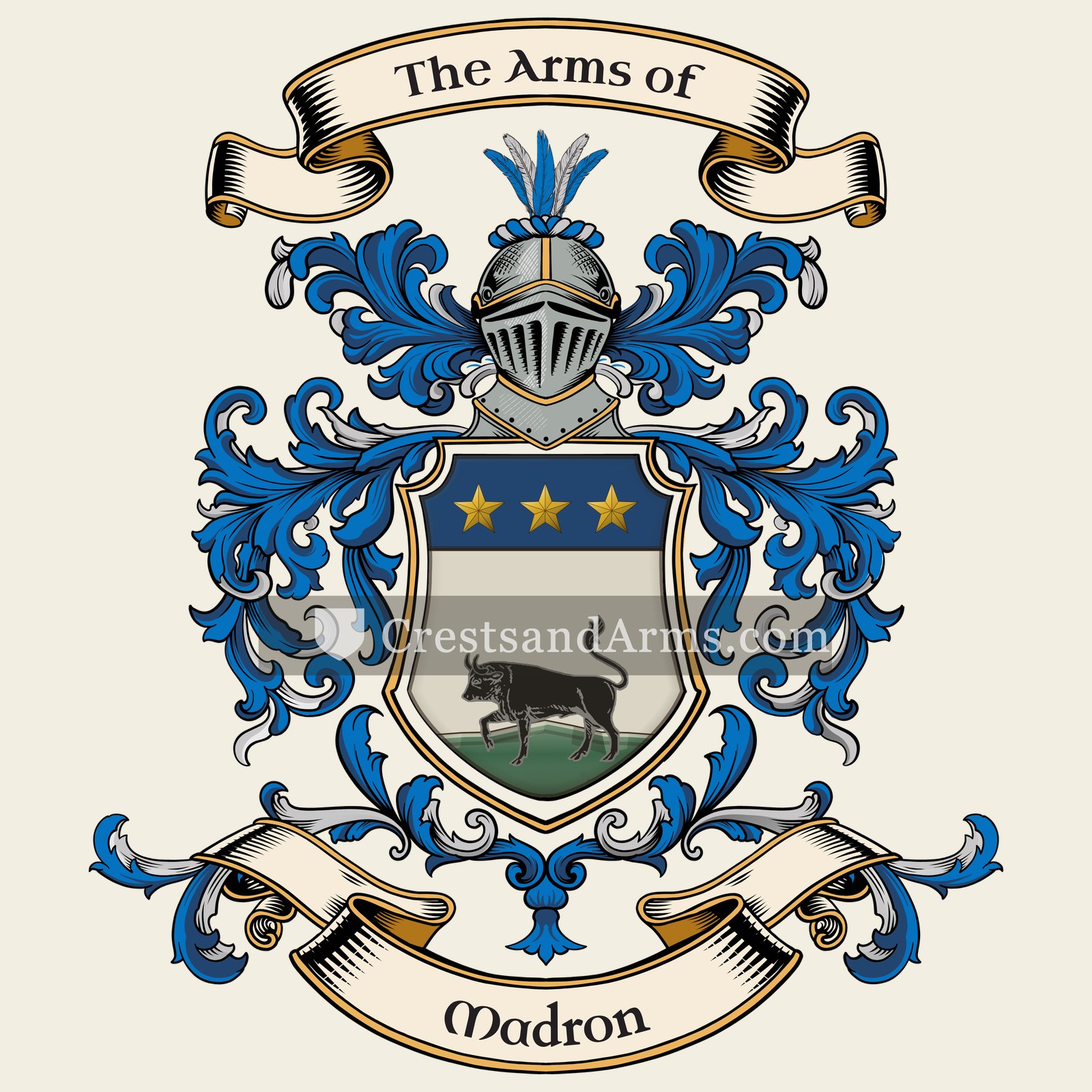 The Madron coat of arms, drawn from the recorded blazon