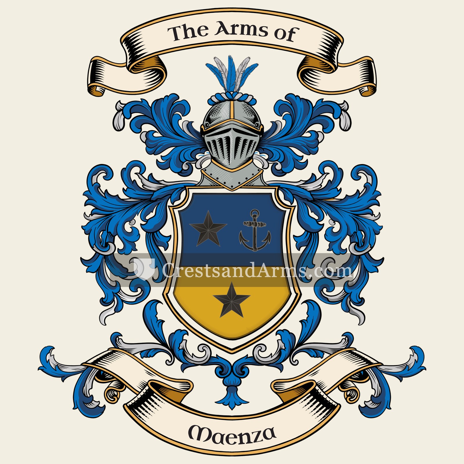 The Maenza coat of arms, drawn from the recorded blazon