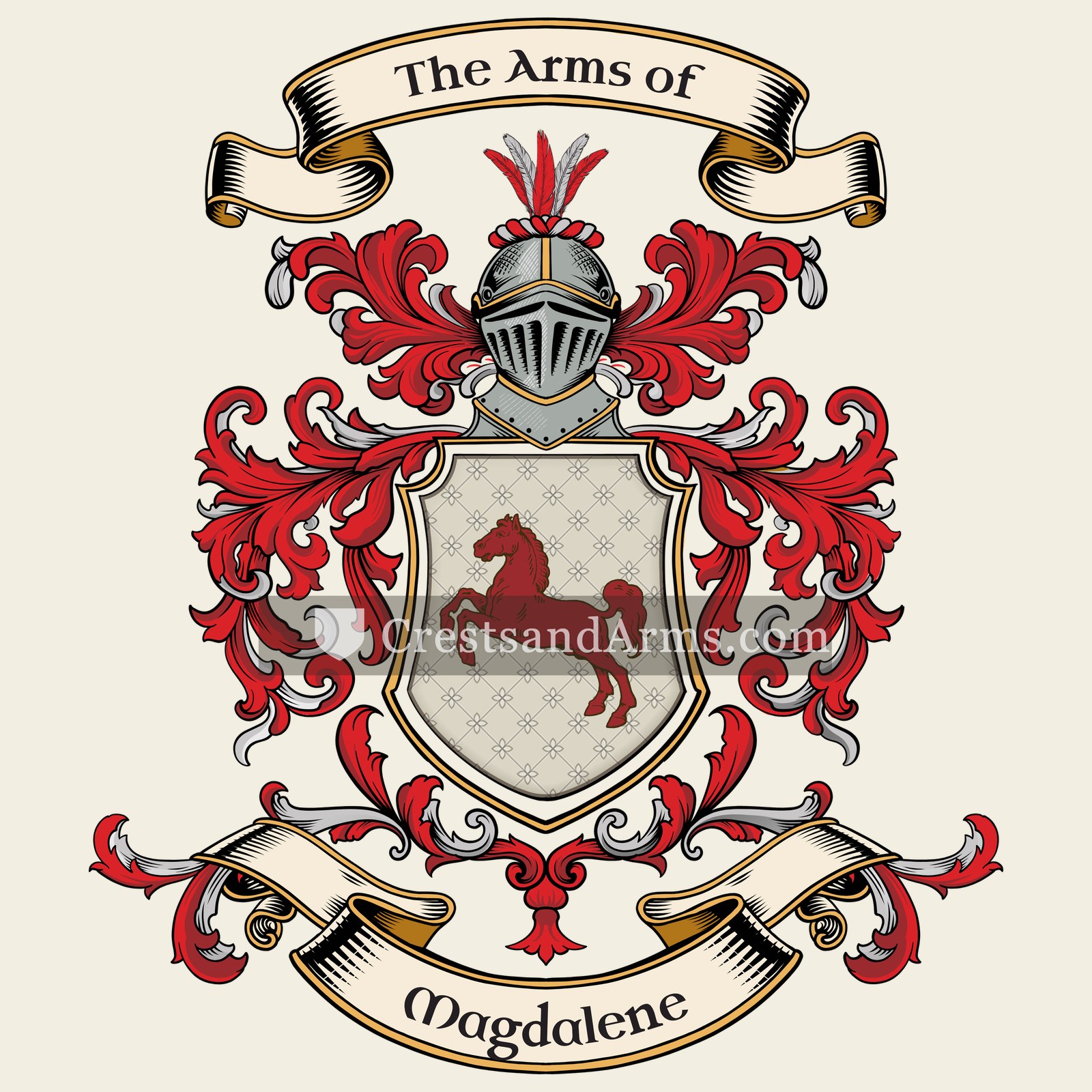 The Magdalene coat of arms, drawn from the recorded blazon
