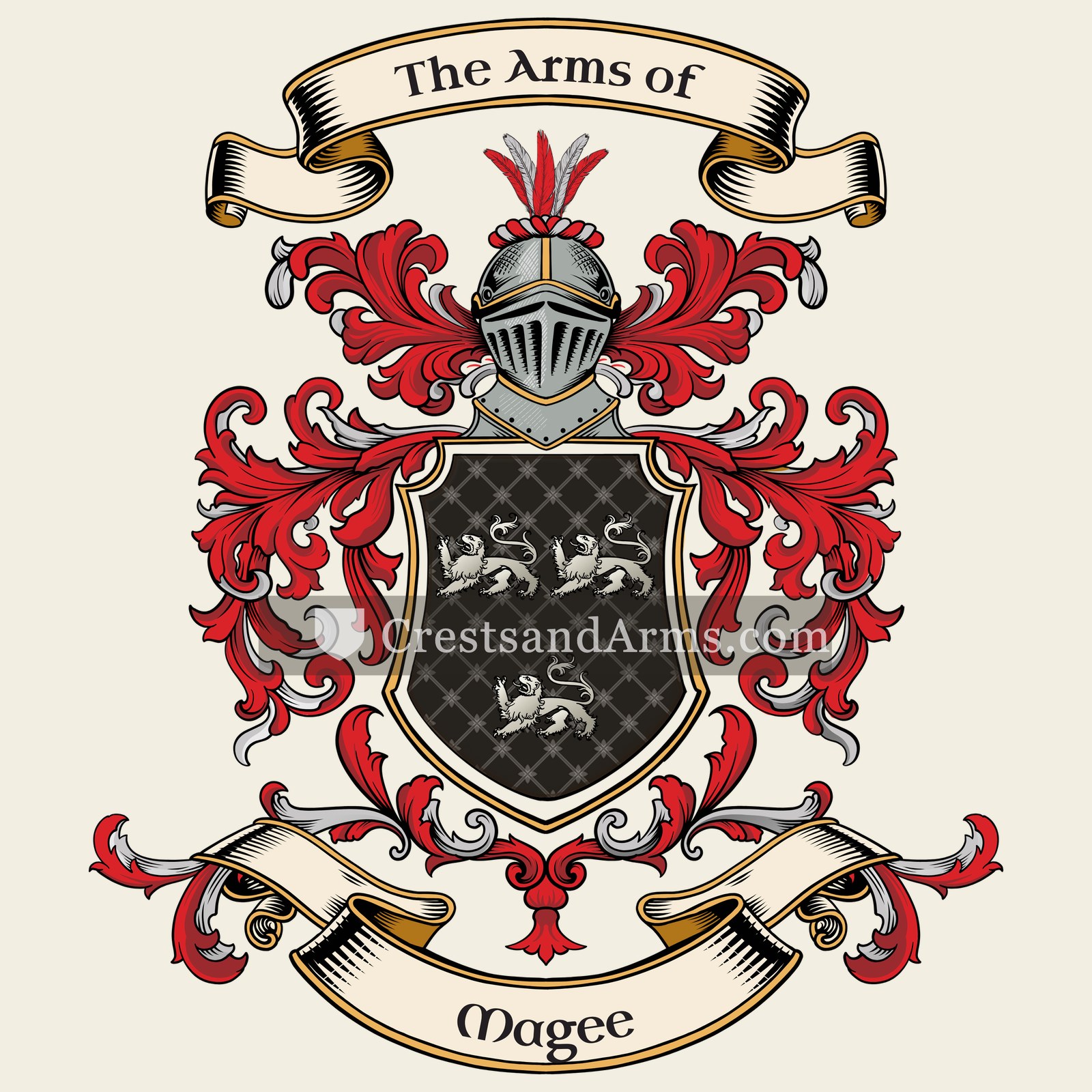 The Magee coat of arms, drawn from the recorded blazon