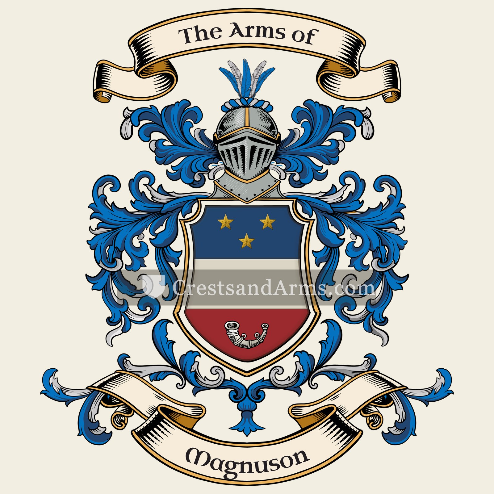 The Magnuson coat of arms, drawn from the recorded blazon