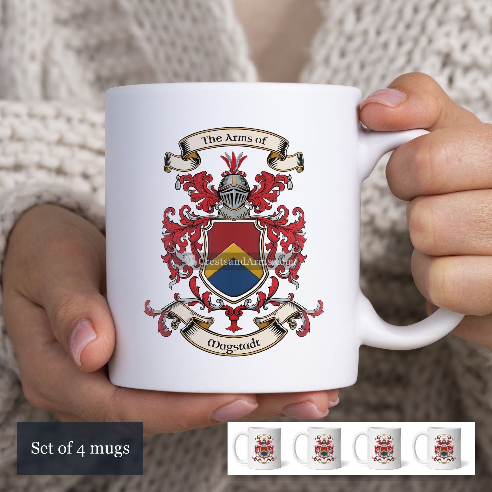 The Magstadt arms on the set of 4 mugs
