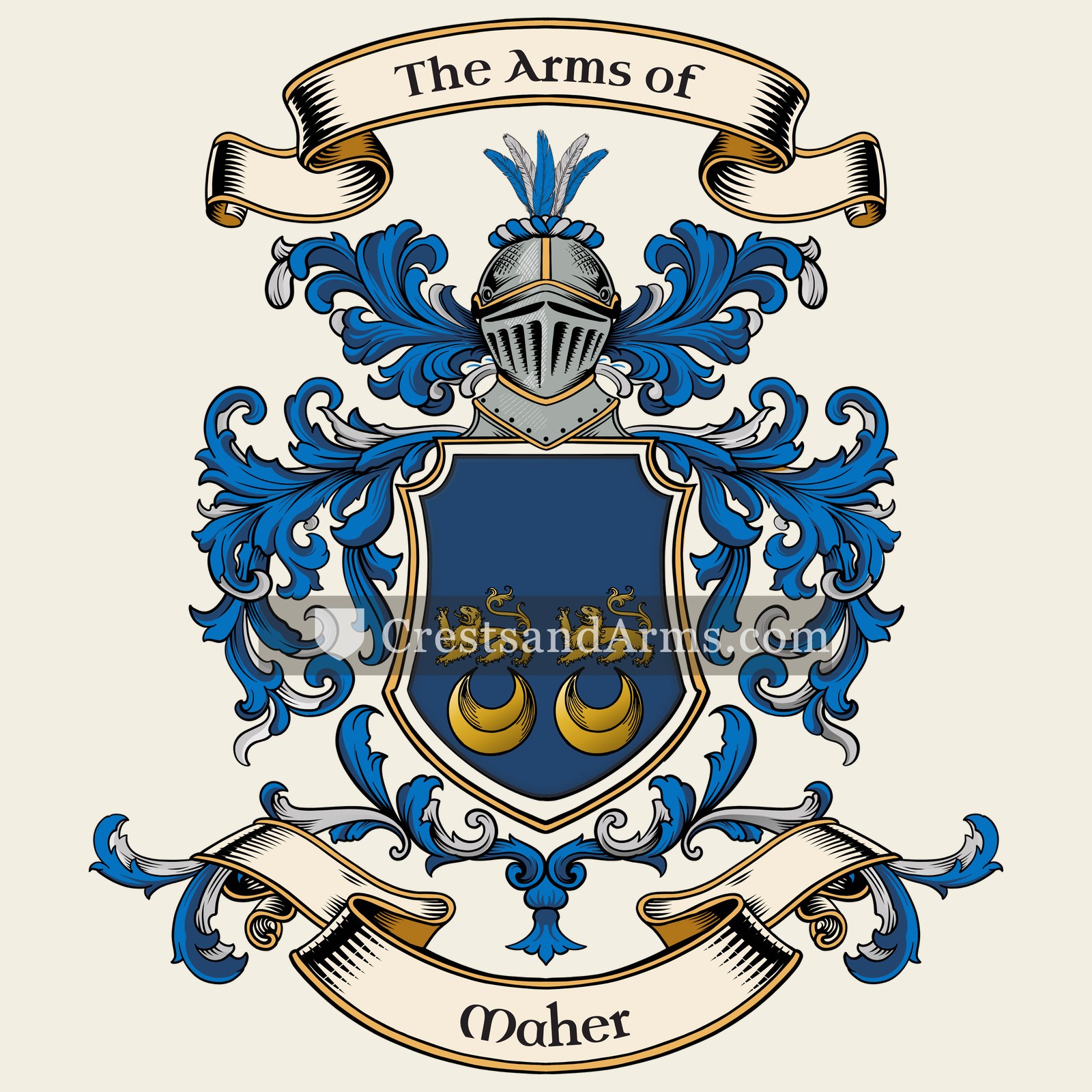 The Maher coat of arms, drawn from the recorded blazon