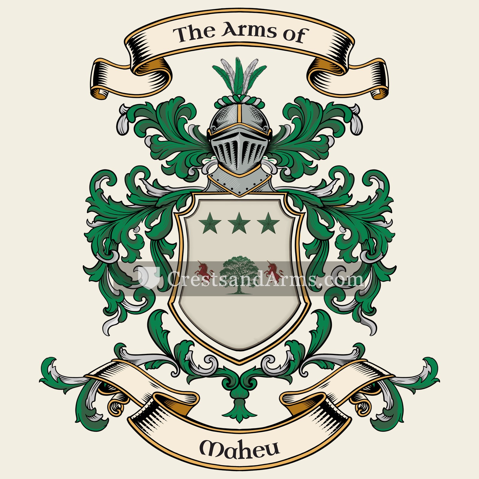 The Maheu coat of arms, drawn from the recorded blazon