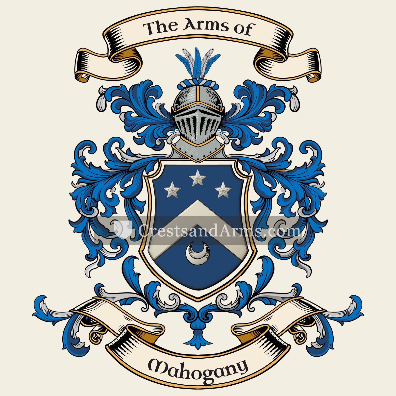 The Mahogany coat of arms, drawn from the recorded blazon