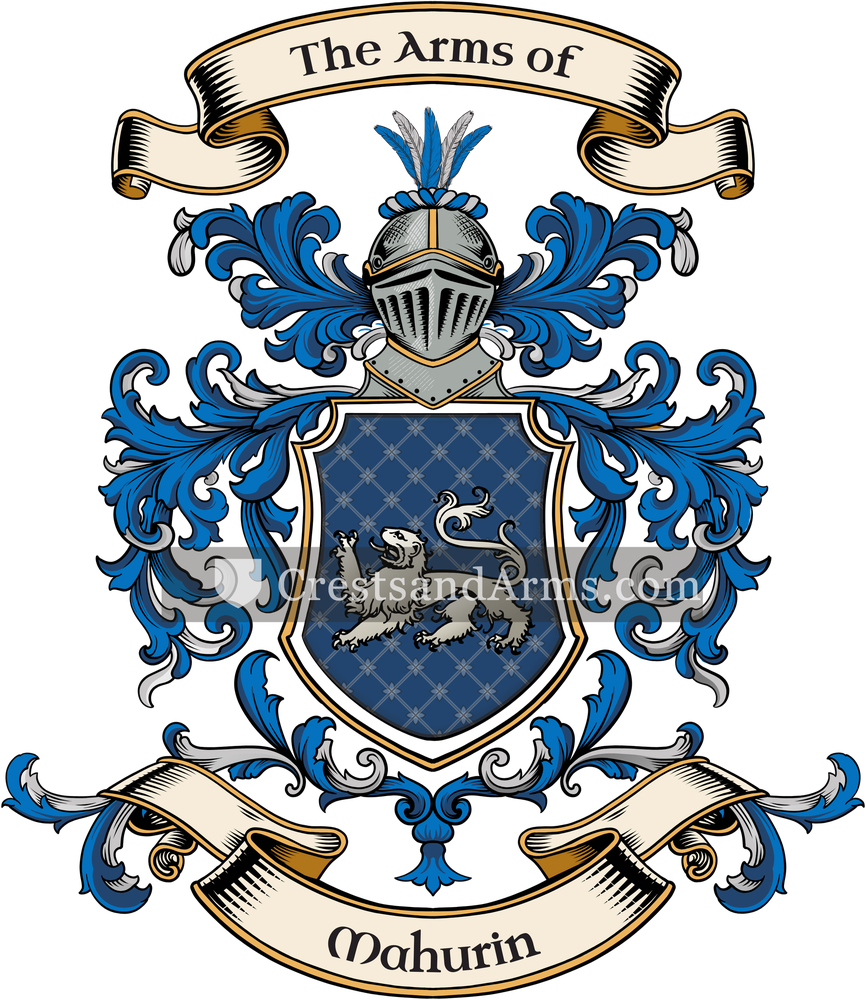 The Mahurin coat of arms, drawn from the recorded blazon