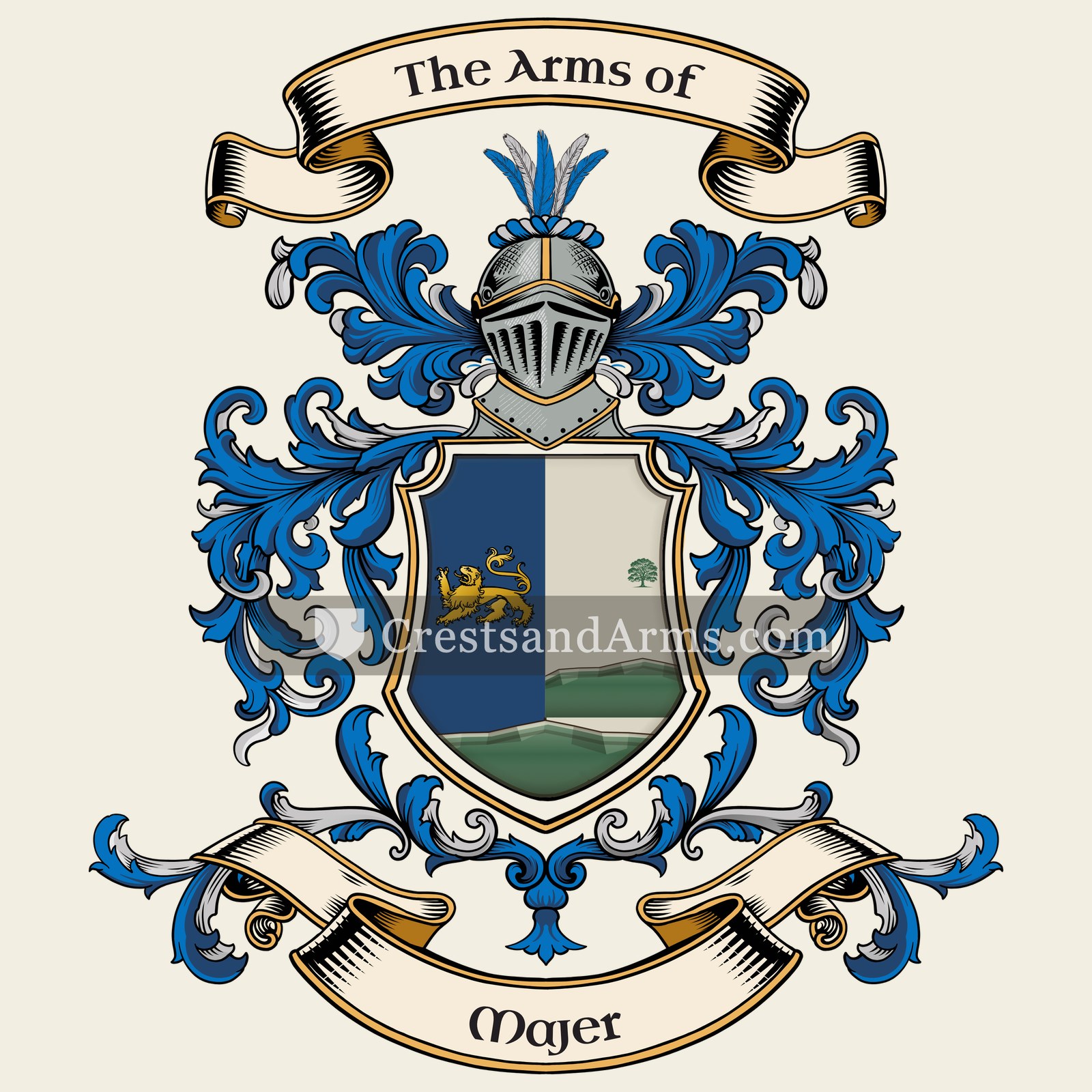 The Majer coat of arms, drawn from the recorded blazon