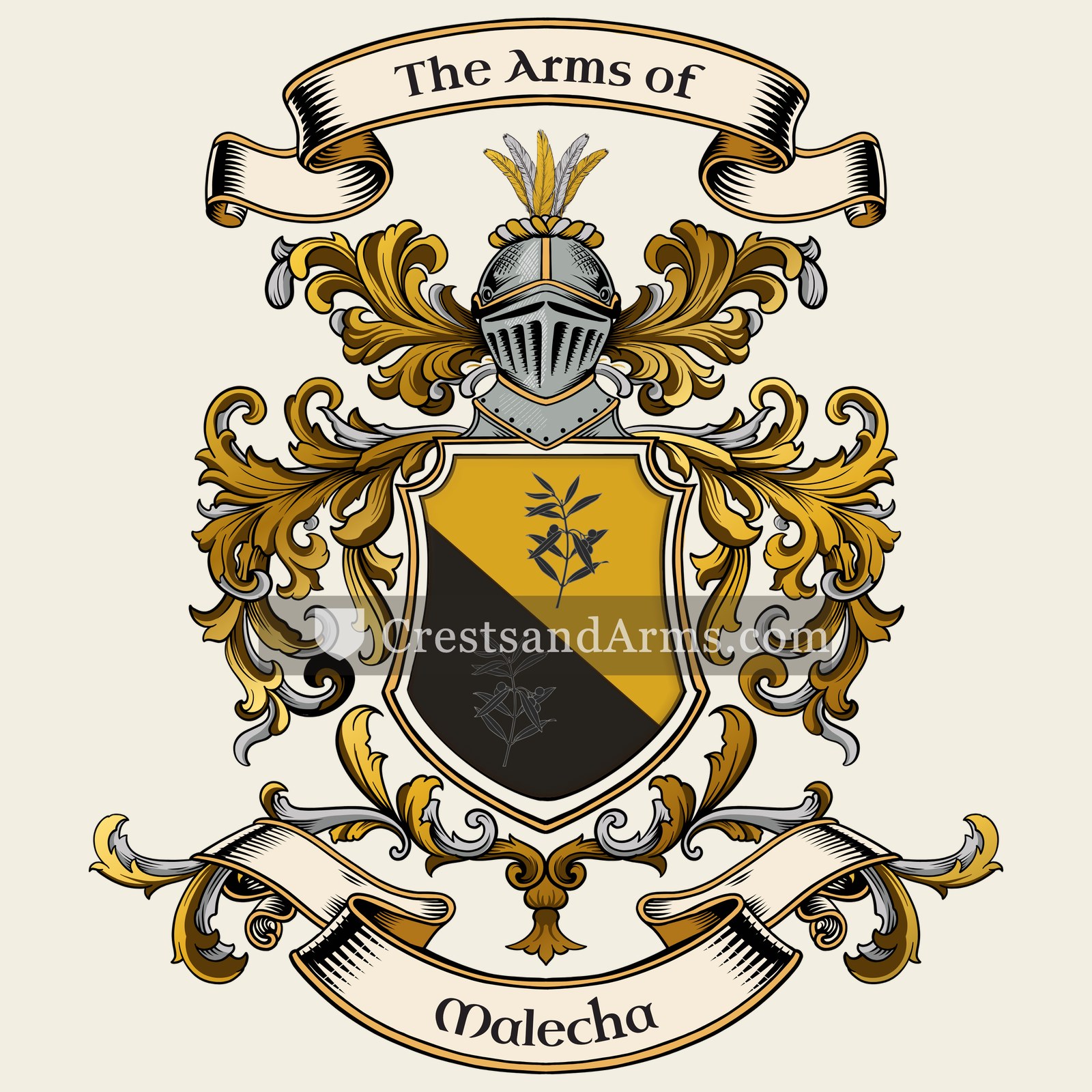 The Malecha coat of arms, drawn from the recorded blazon