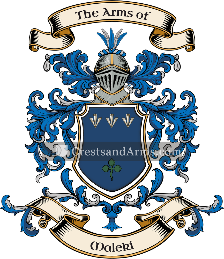 The Maleki coat of arms, drawn from the recorded blazon