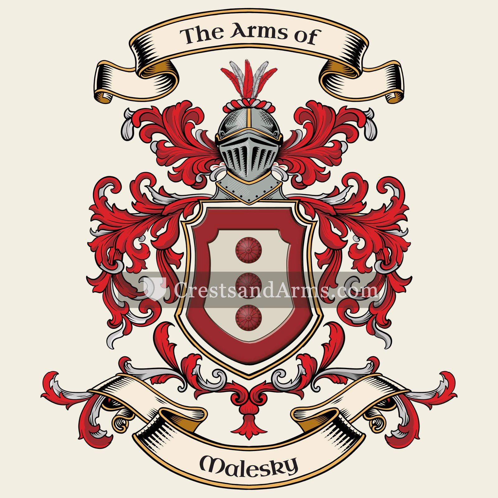 The Malesky coat of arms, drawn from the recorded blazon