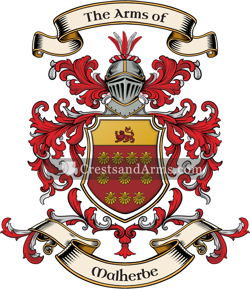 The Malherbe coat of arms, drawn from the recorded blazon