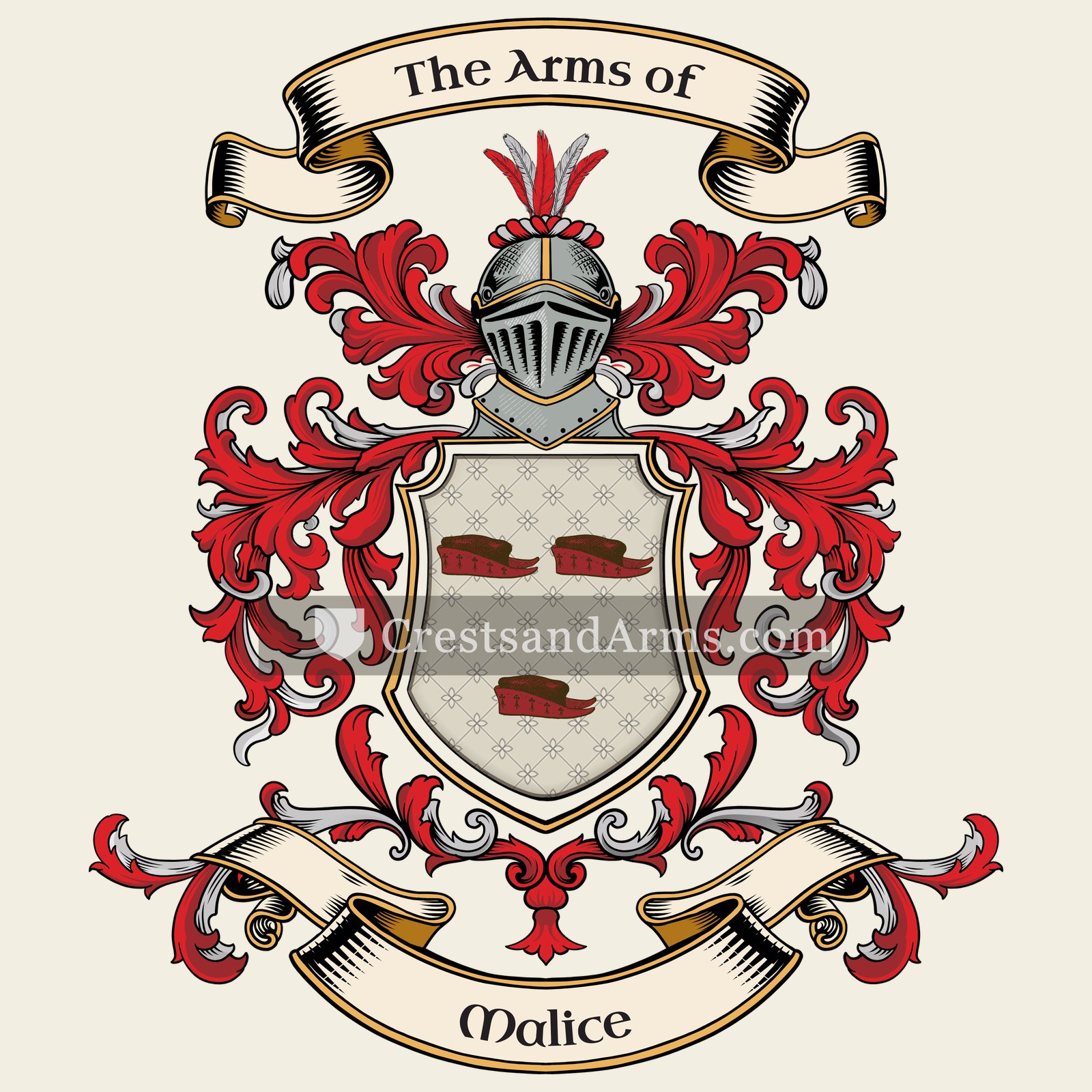 The Malice coat of arms, drawn from the recorded blazon