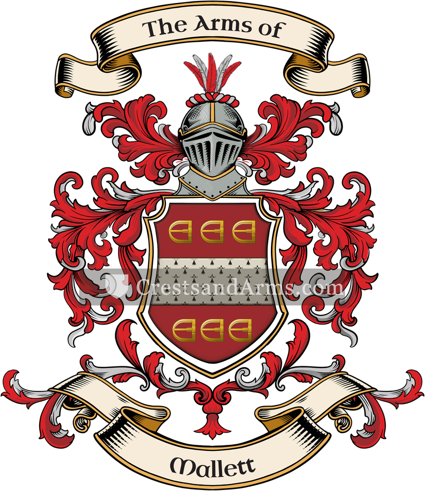 The Mallett coat of arms, drawn from the recorded blazon