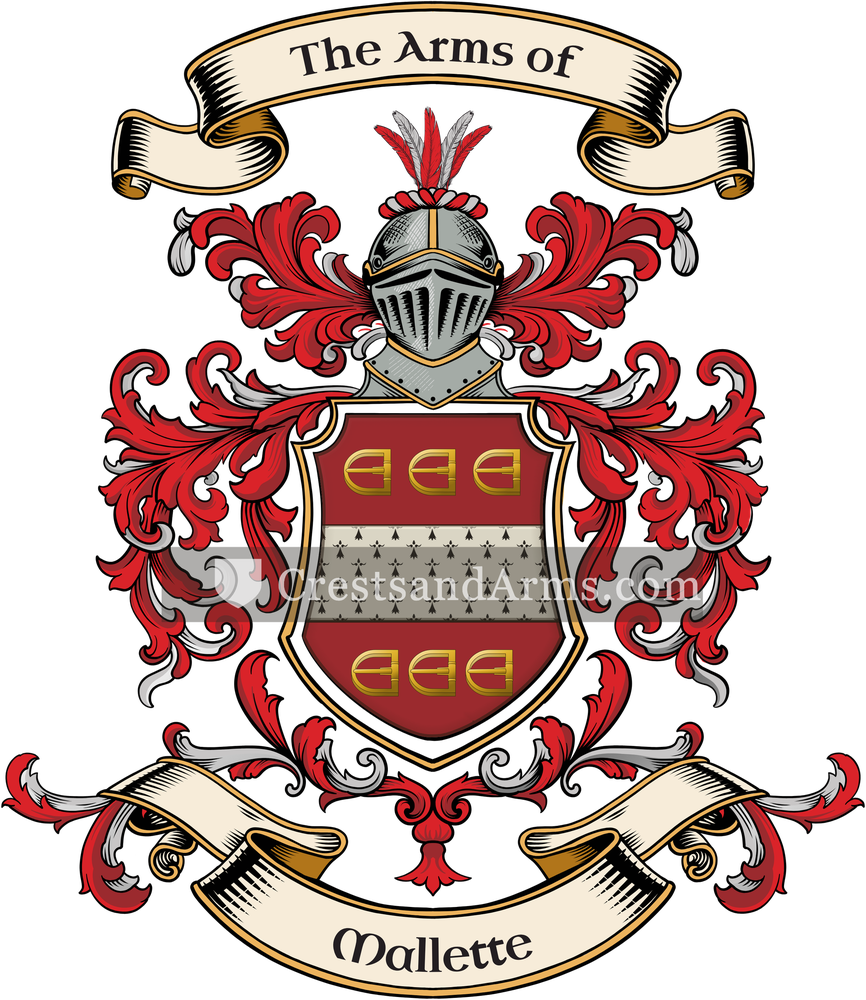 The Mallette coat of arms, drawn from the recorded blazon